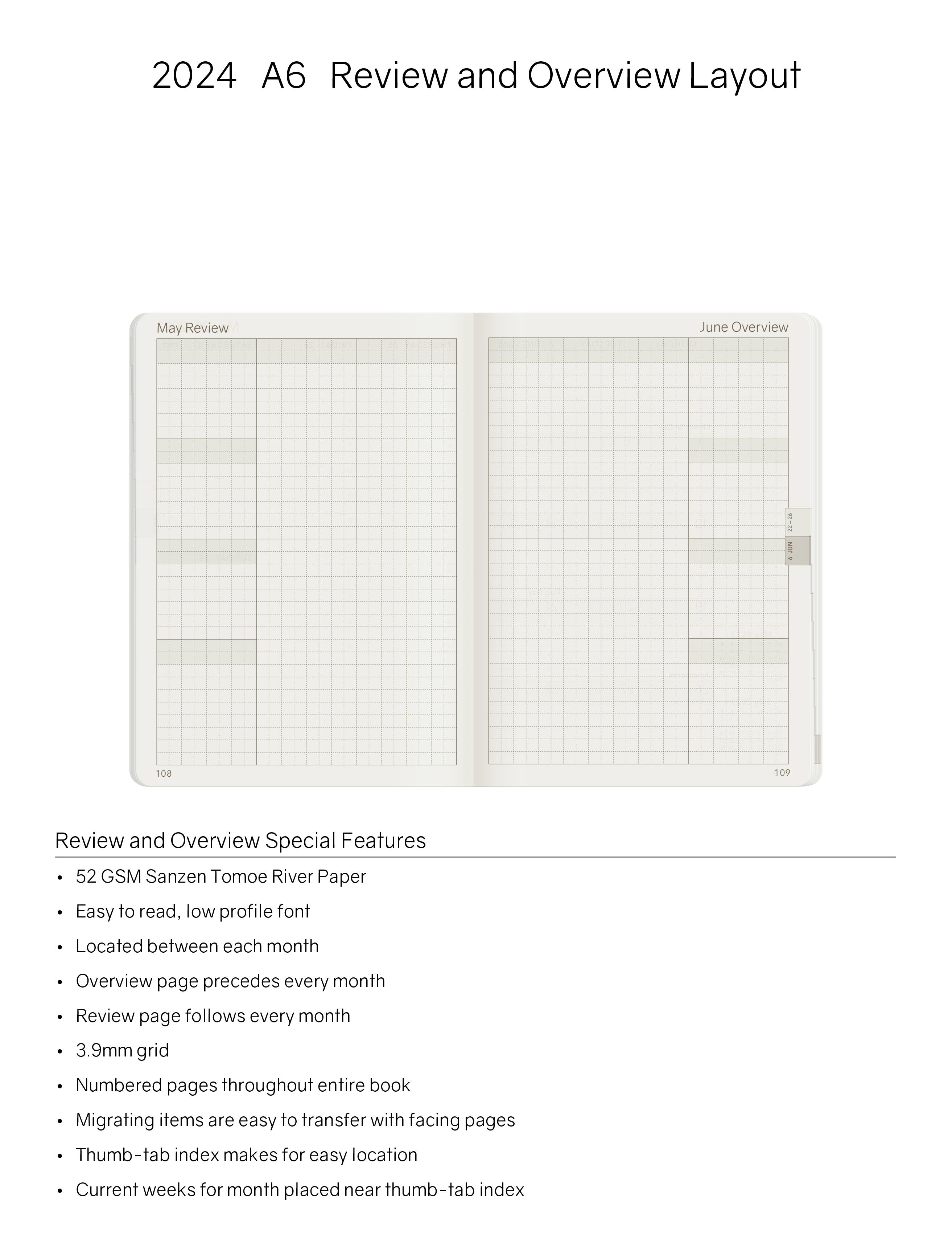 2024 A6 Weekly Planner | 52gsm Tomoe River Paper | Core | Stacked Weekends