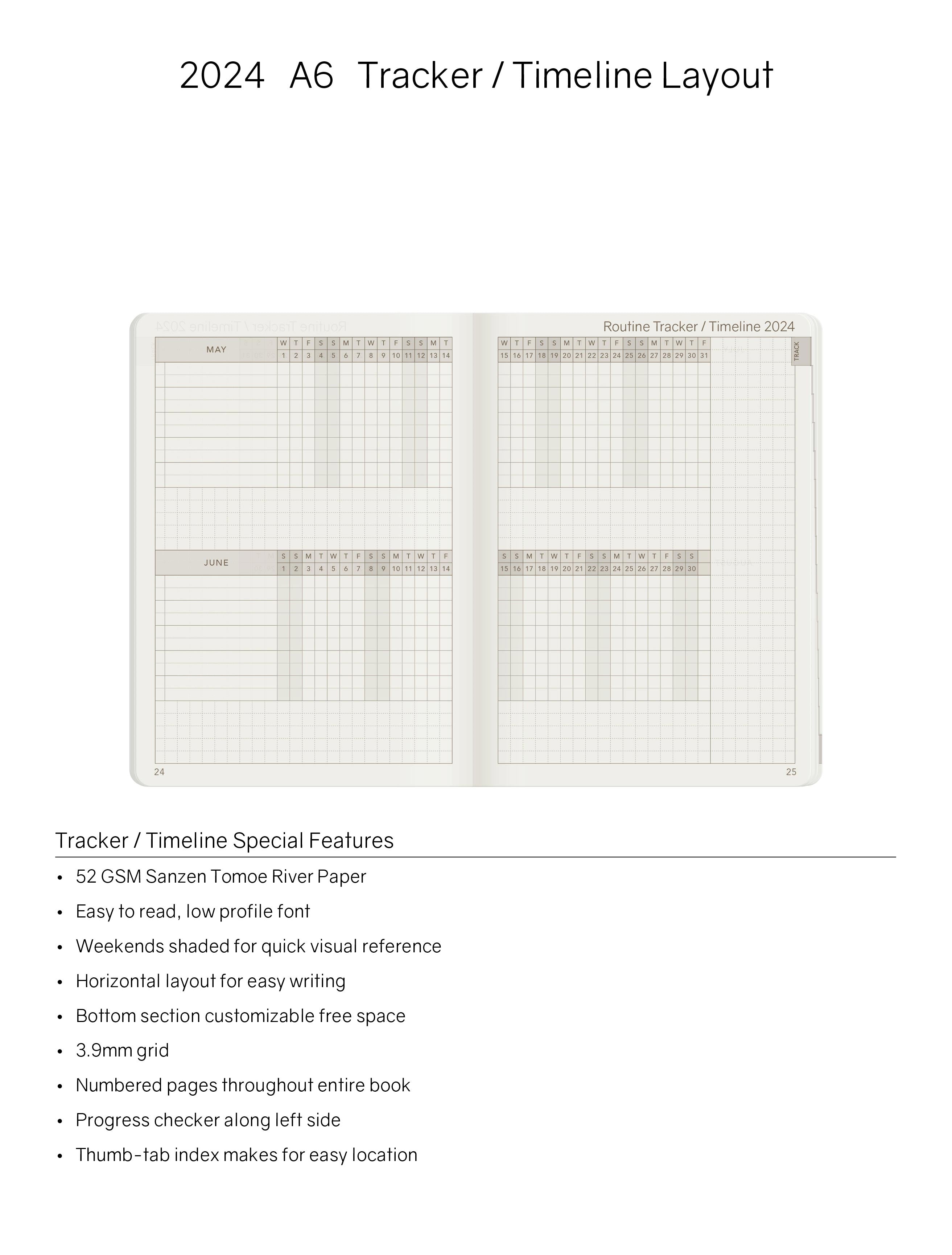 2024 A6 Weekly Planner | 52gsm Tomoe River Paper | Core | Stacked Weekends