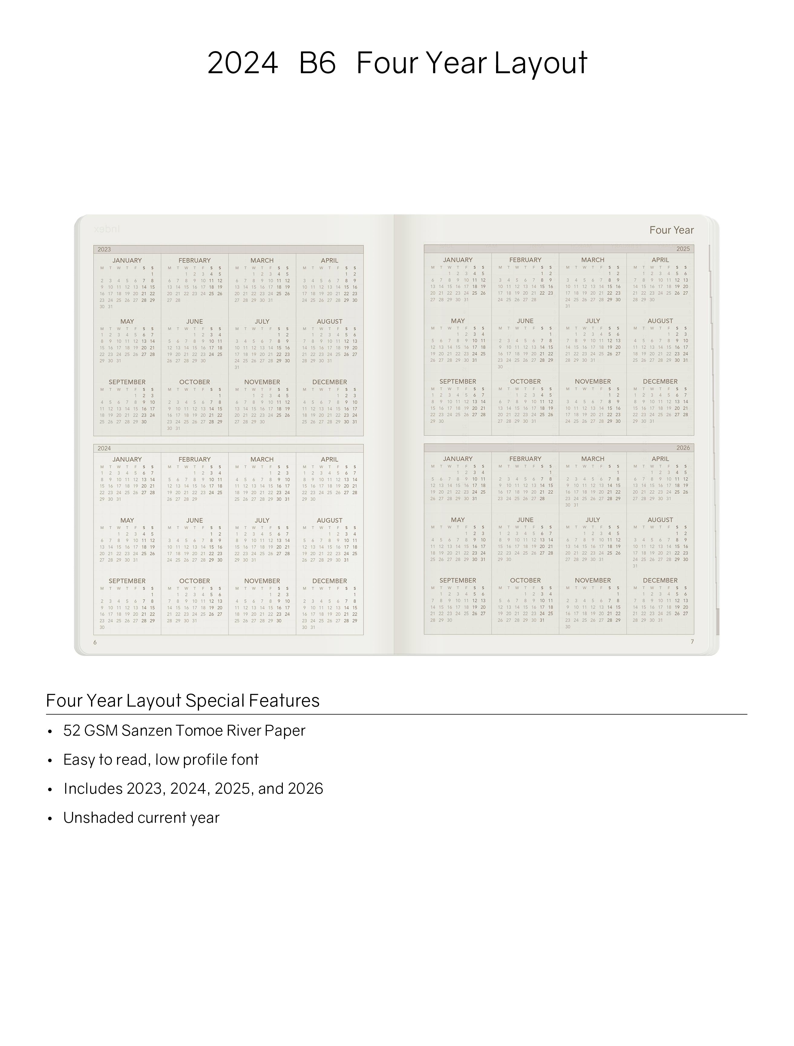 2024 B6 Weekly Planner | 52gsm Tomoe River Paper | Core | Stacked Weekends