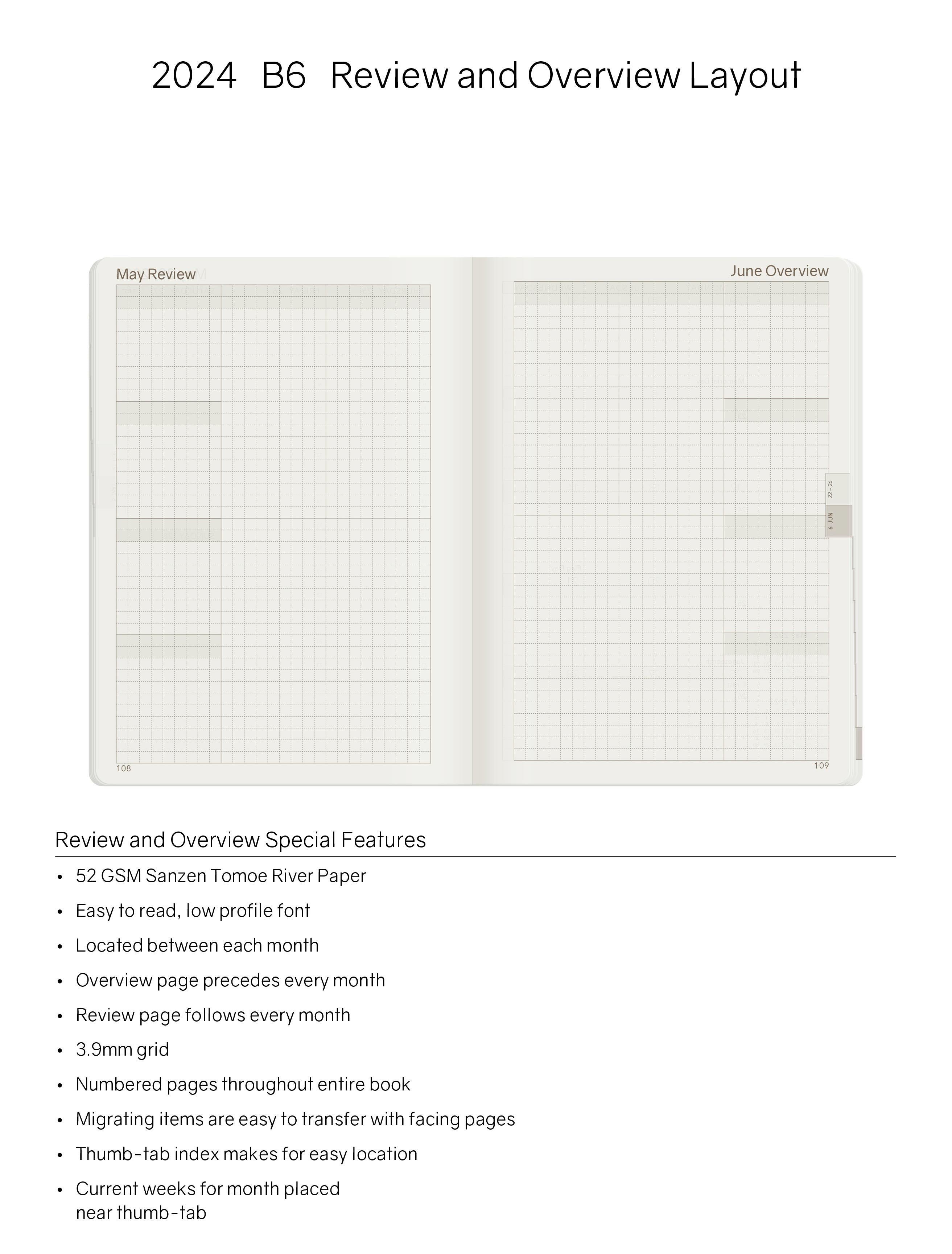 2024 B6 Weekly Planner | 52gsm Tomoe River Paper | Core | Stacked Weekends