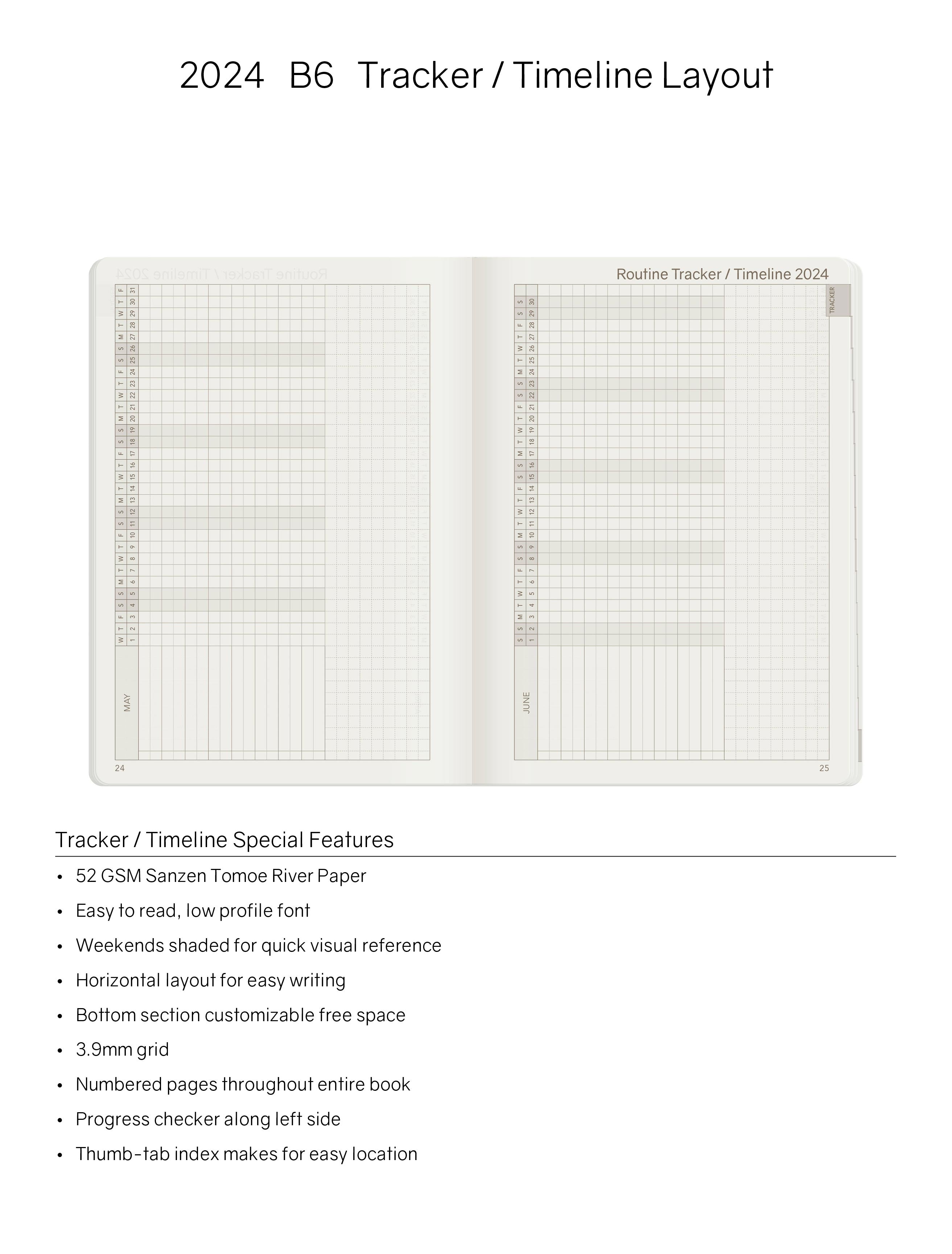 2024 B6 Weekly Planner | 52gsm Tomoe River Paper | Core | Stacked Weekends
