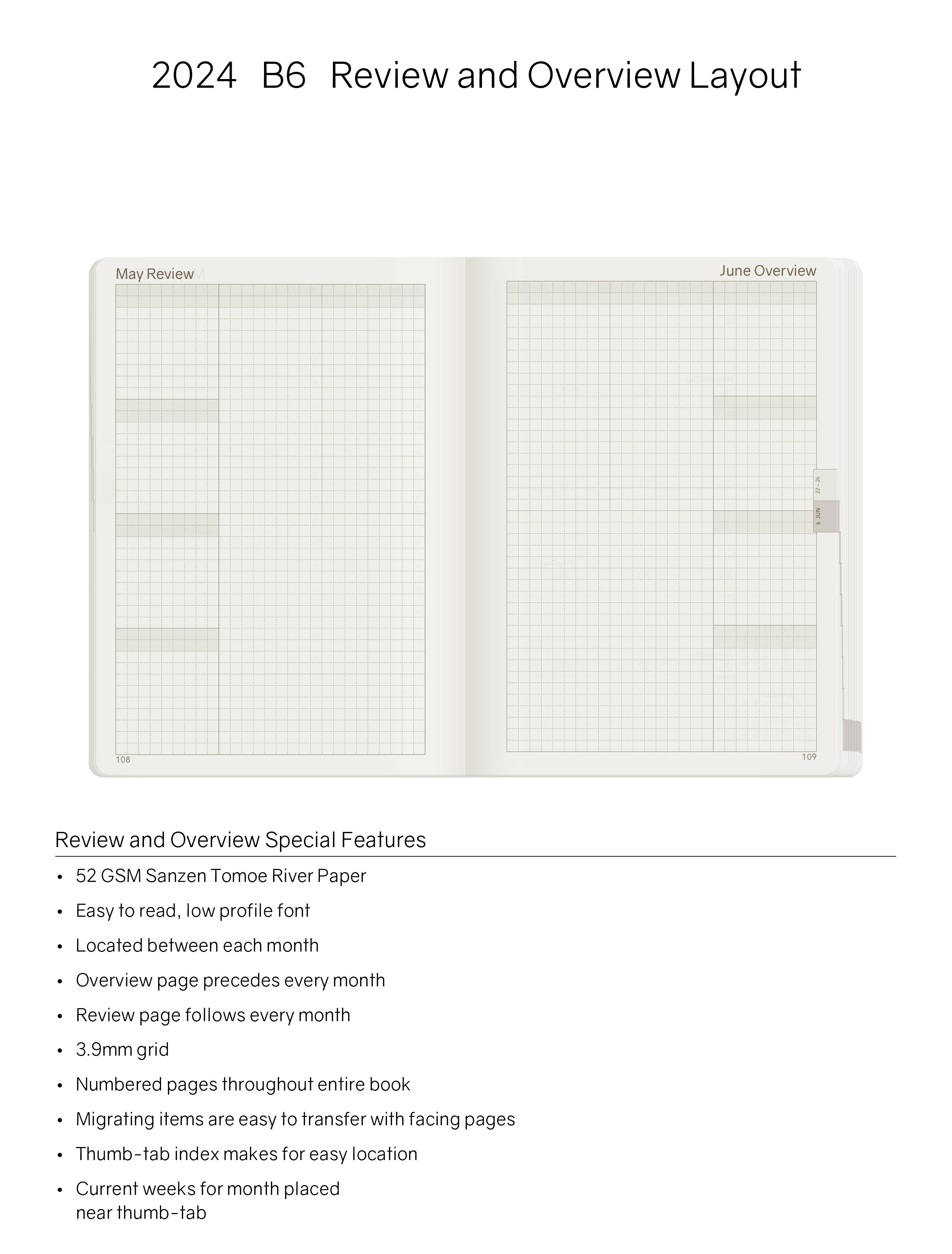 2024 B6 Weekly Planner | 52gsm Tomoe River Paper | All-in-One | Stacked Weekends