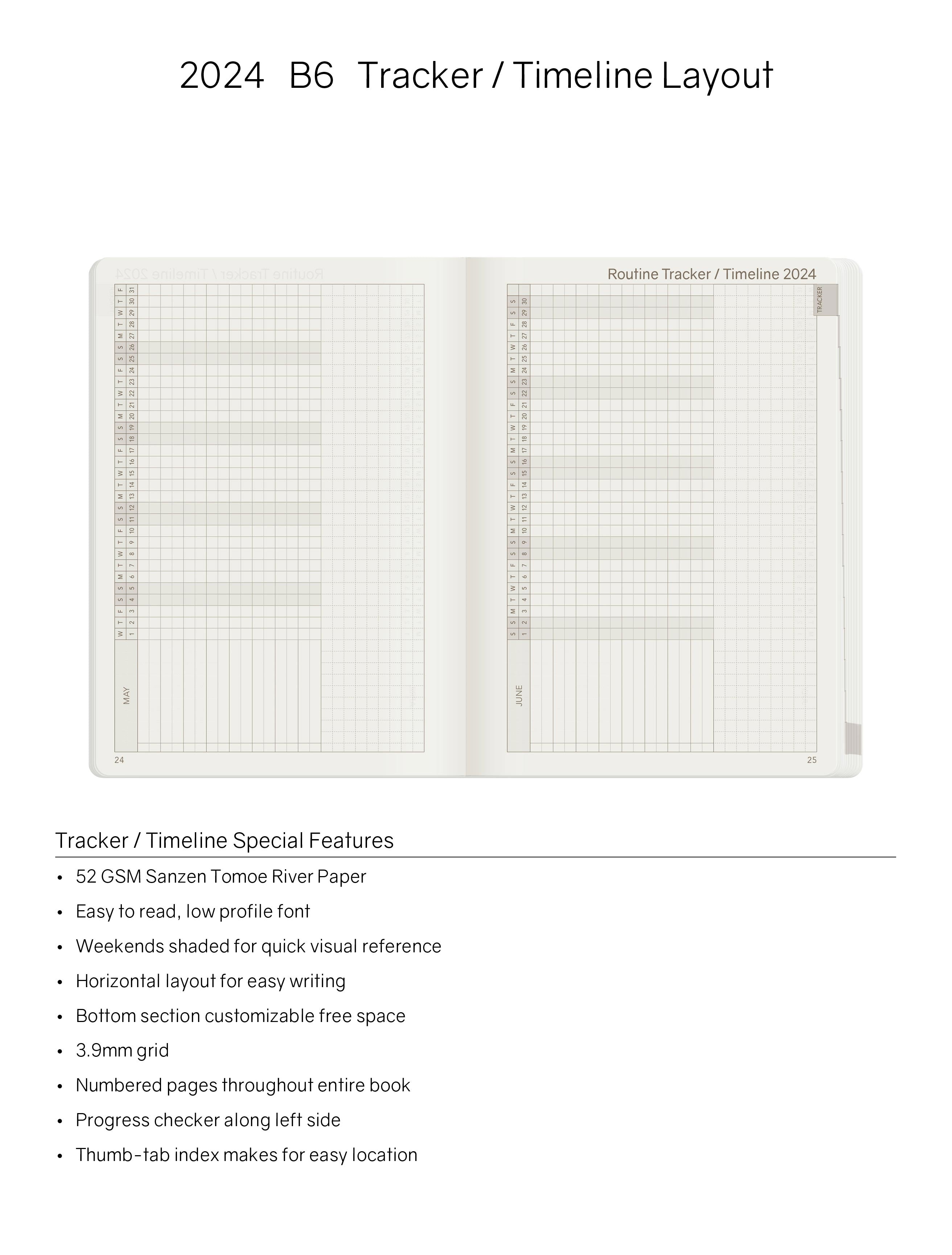 2024 B6 Weekly Planner | 52gsm Tomoe River Paper | All-in-One | Stacked Weekends