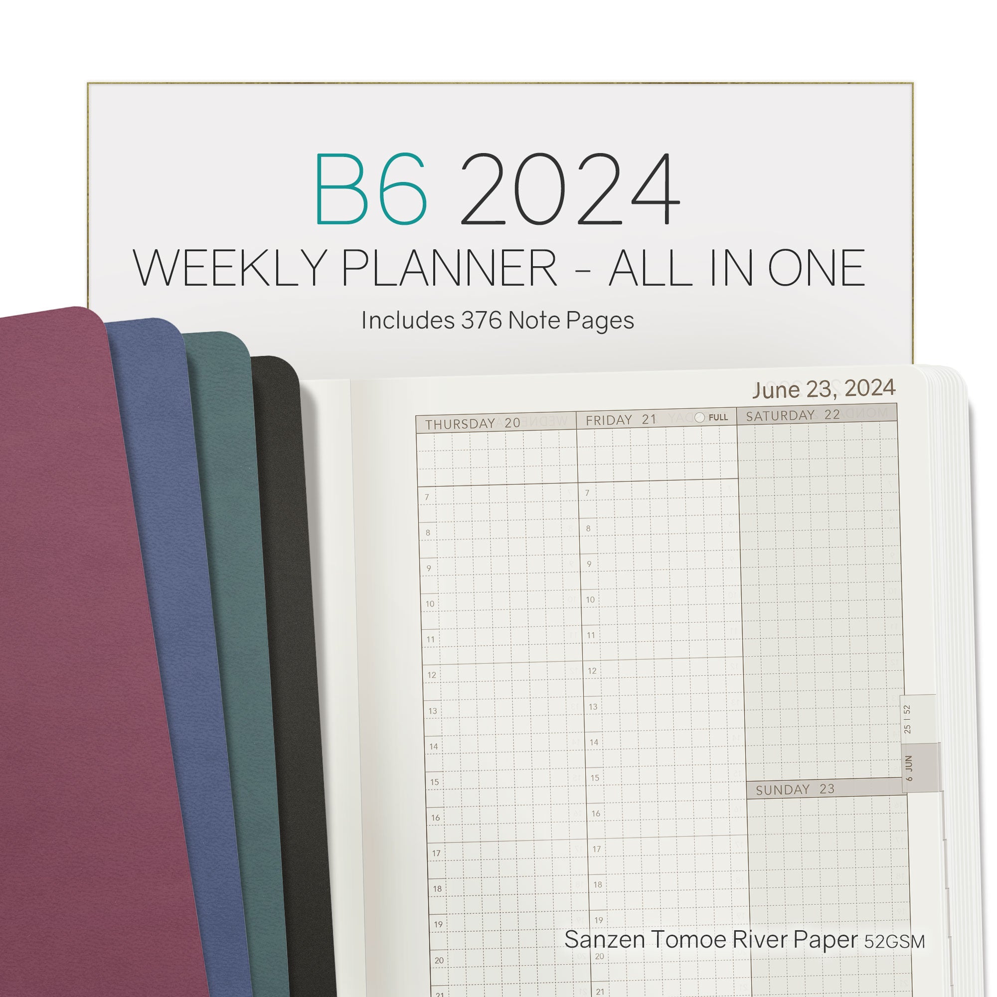 2024 B6 Weekly Planner | 52gsm Tomoe River Paper | All-in-One | Stacked Weekends