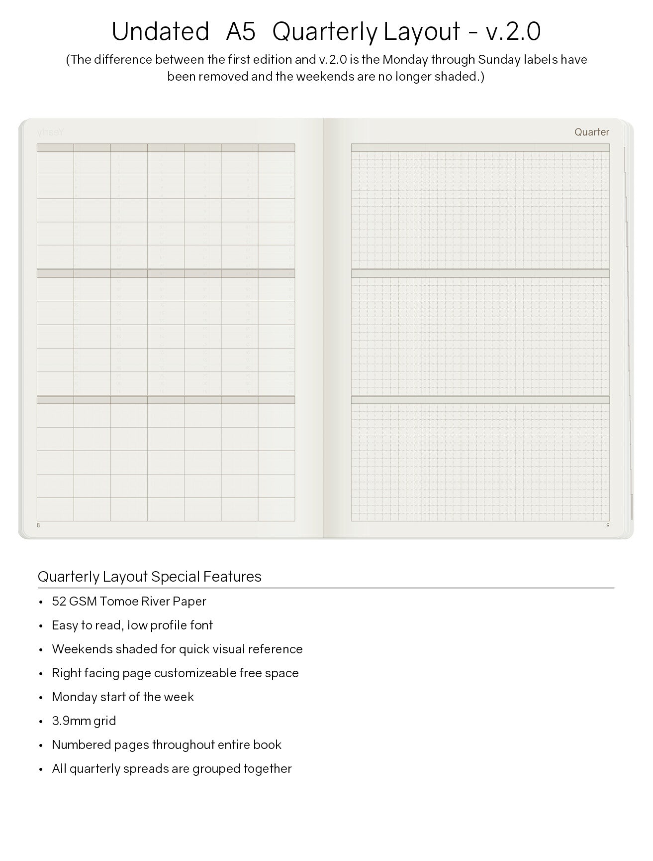 A5 Undated Weekly Planner v.2 | 2023 Edition | Core | Stacked Weekends