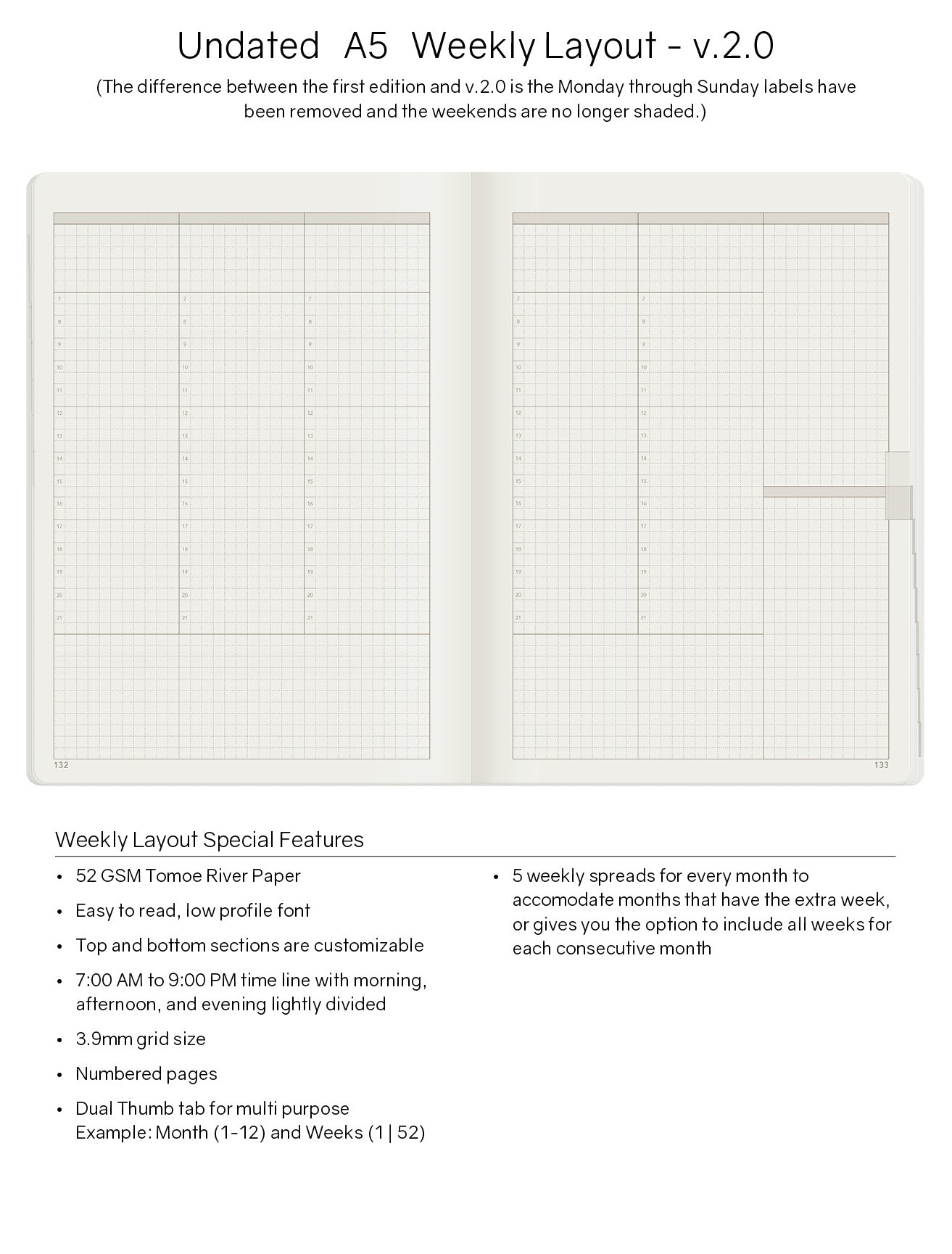 A5 Undated Weekly Planner v.2 | 2023 Edition | Core | Stacked Weekends