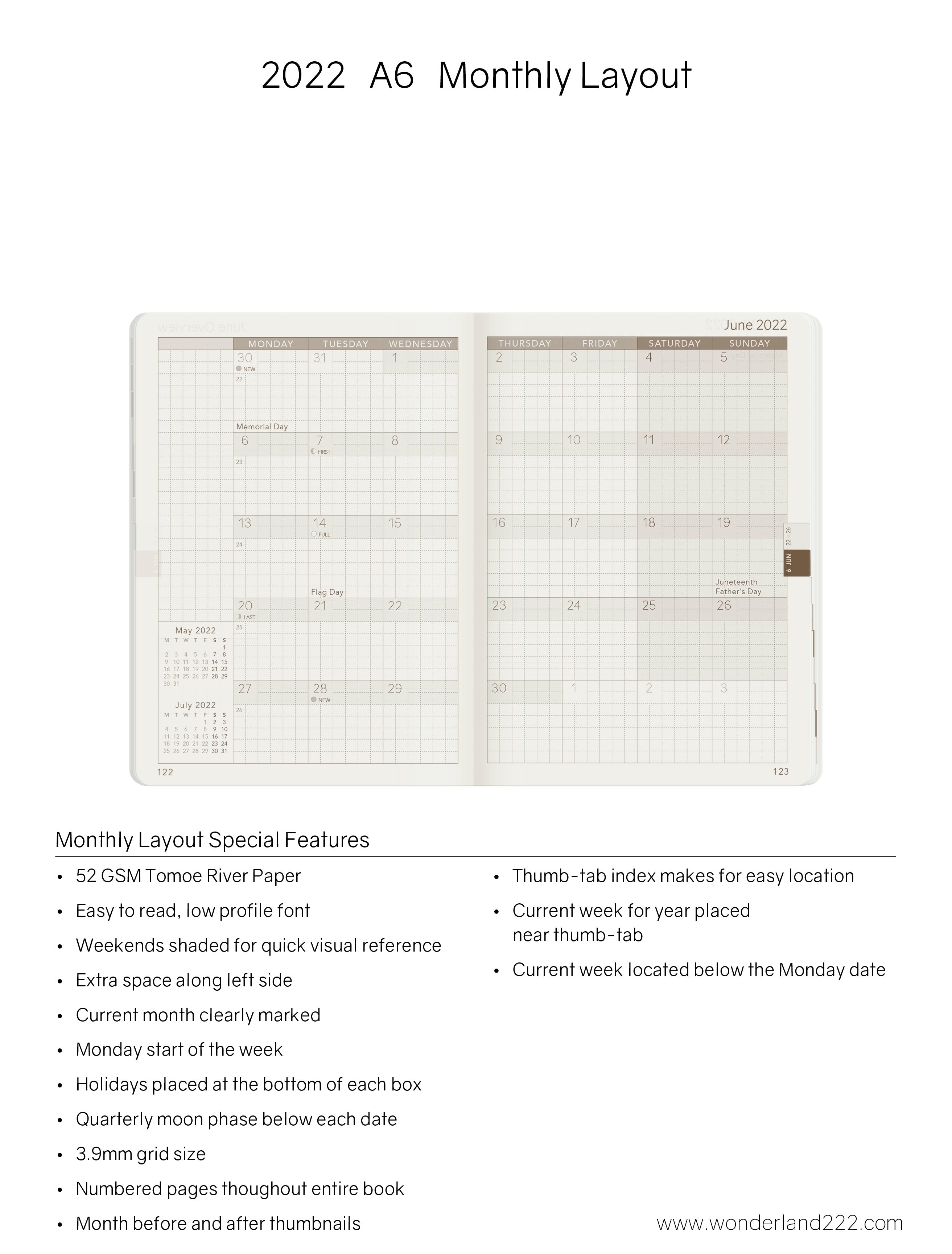 Sale | 2022 A6 Weekly Planner | 52gsm Tomoe River Paper | Core | Stacked Weekends