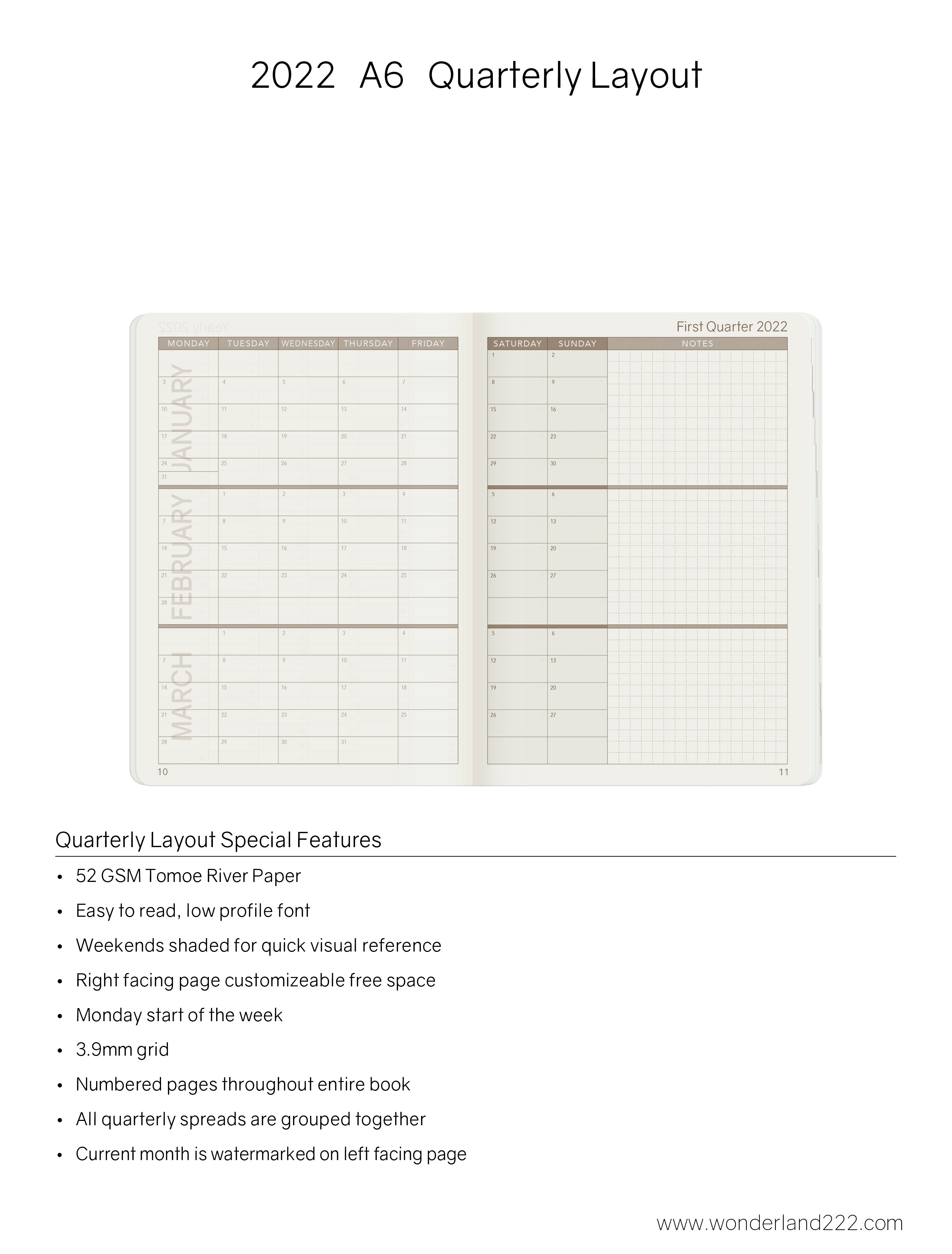 Sale | 2022 A6 Weekly Planner | 52gsm Tomoe River Paper | Core | Stacked Weekends