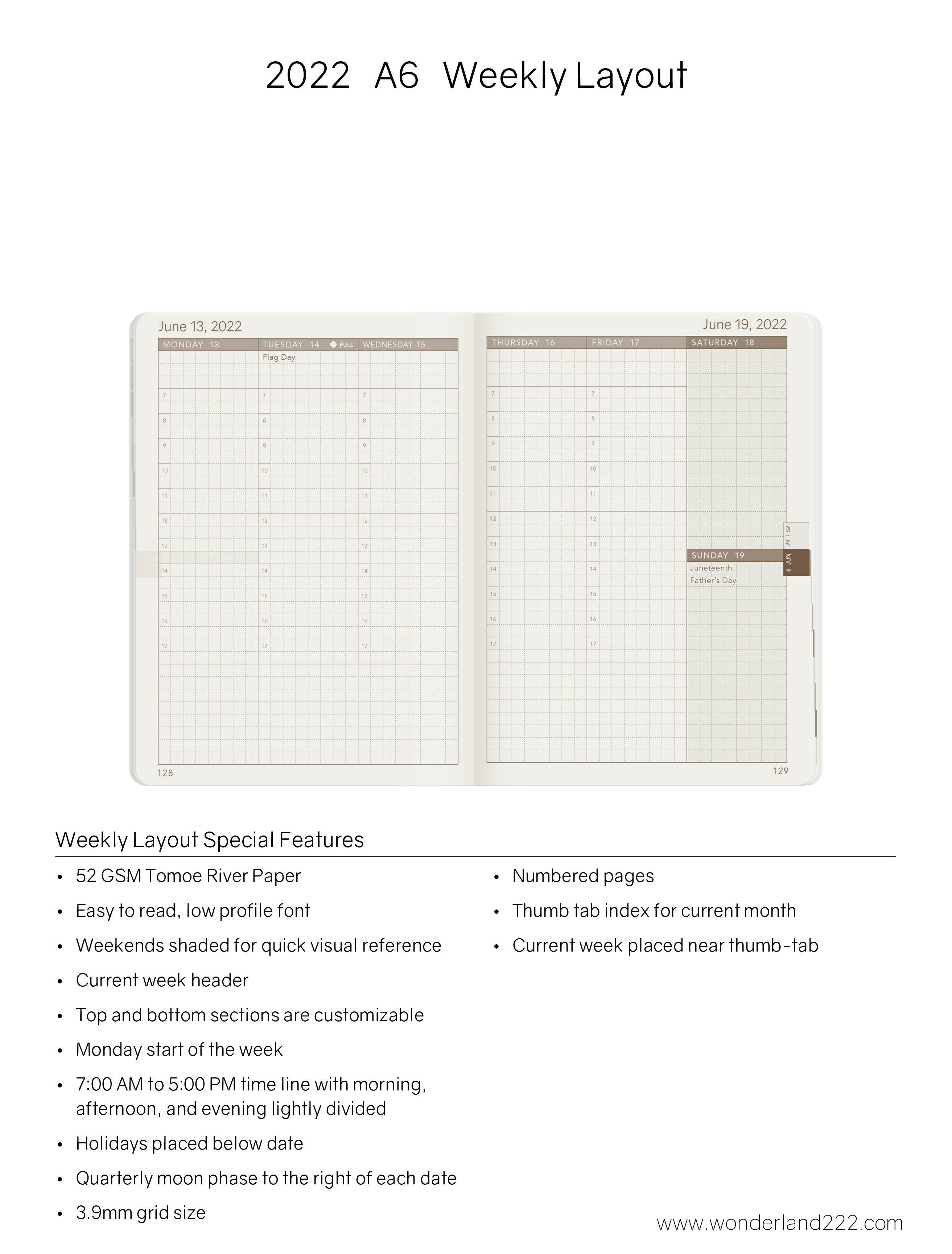 Sale | 2022 A6 Weekly Planner | 52gsm Tomoe River Paper | Core | Stacked Weekends