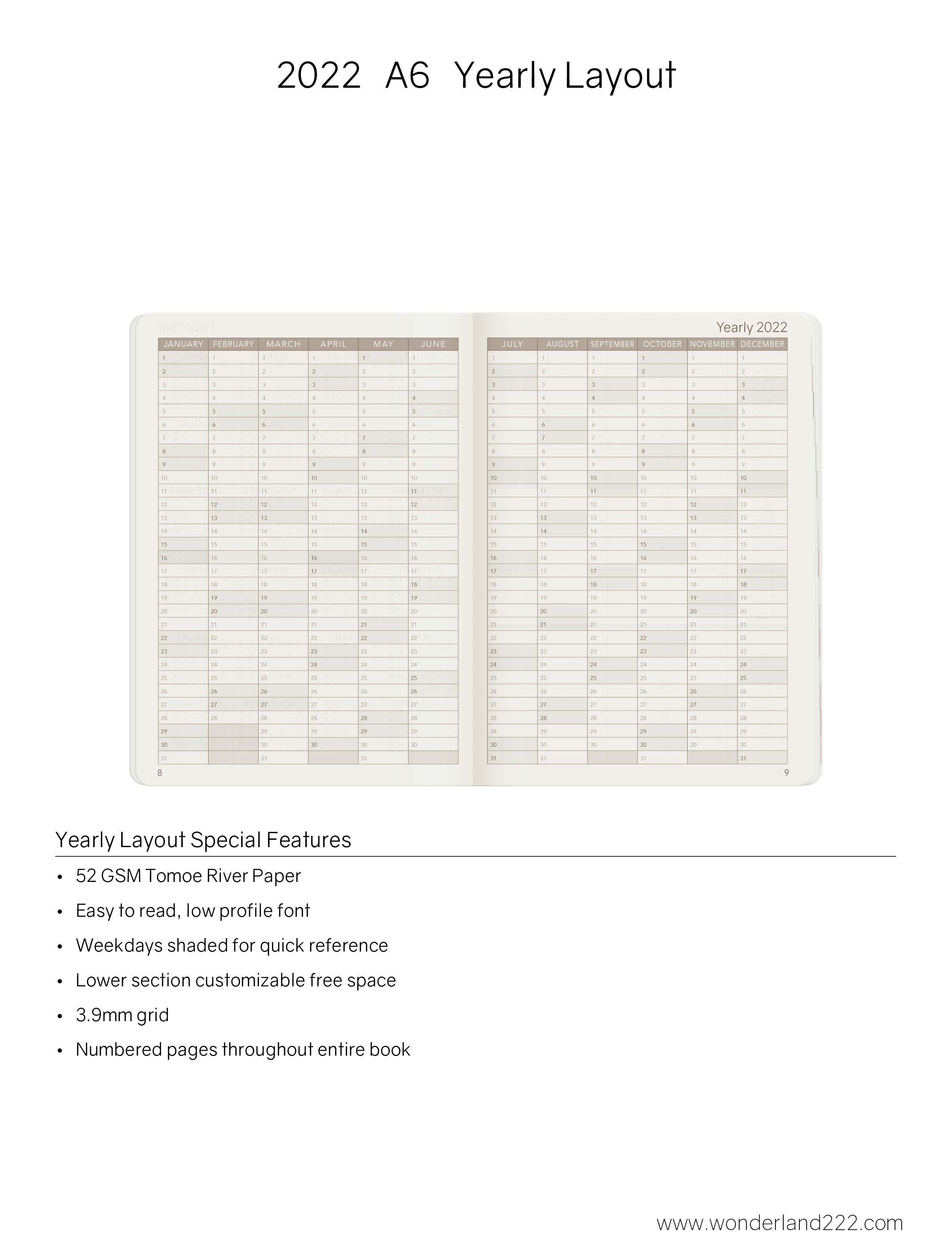 Sale | 2022 A6 Weekly Planner | 52gsm Tomoe River Paper | Core | Stacked Weekends