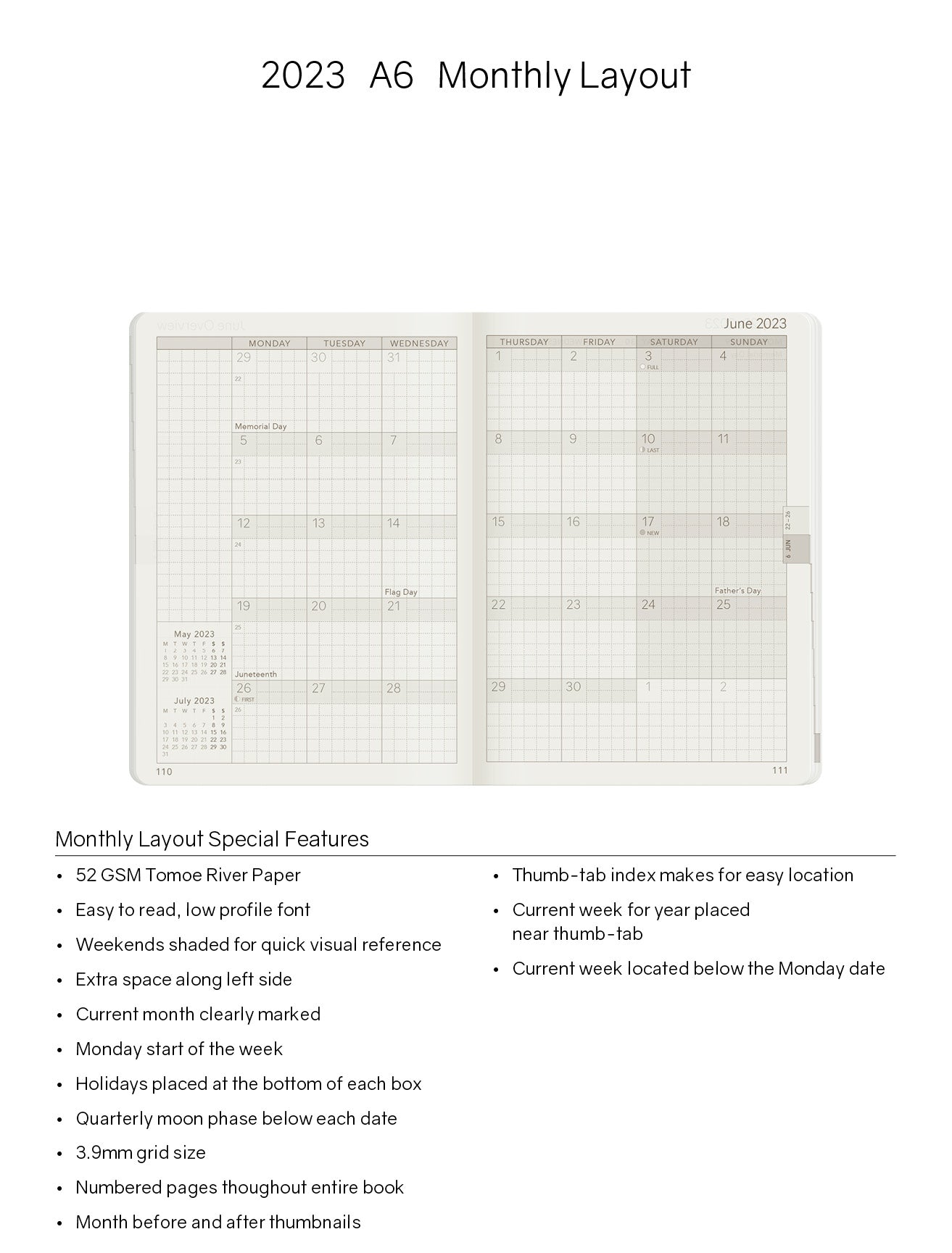 Sale | 2023 A6 Weekly Planner | 52gsm Tomoe River Paper | Core | Stacked Weekends