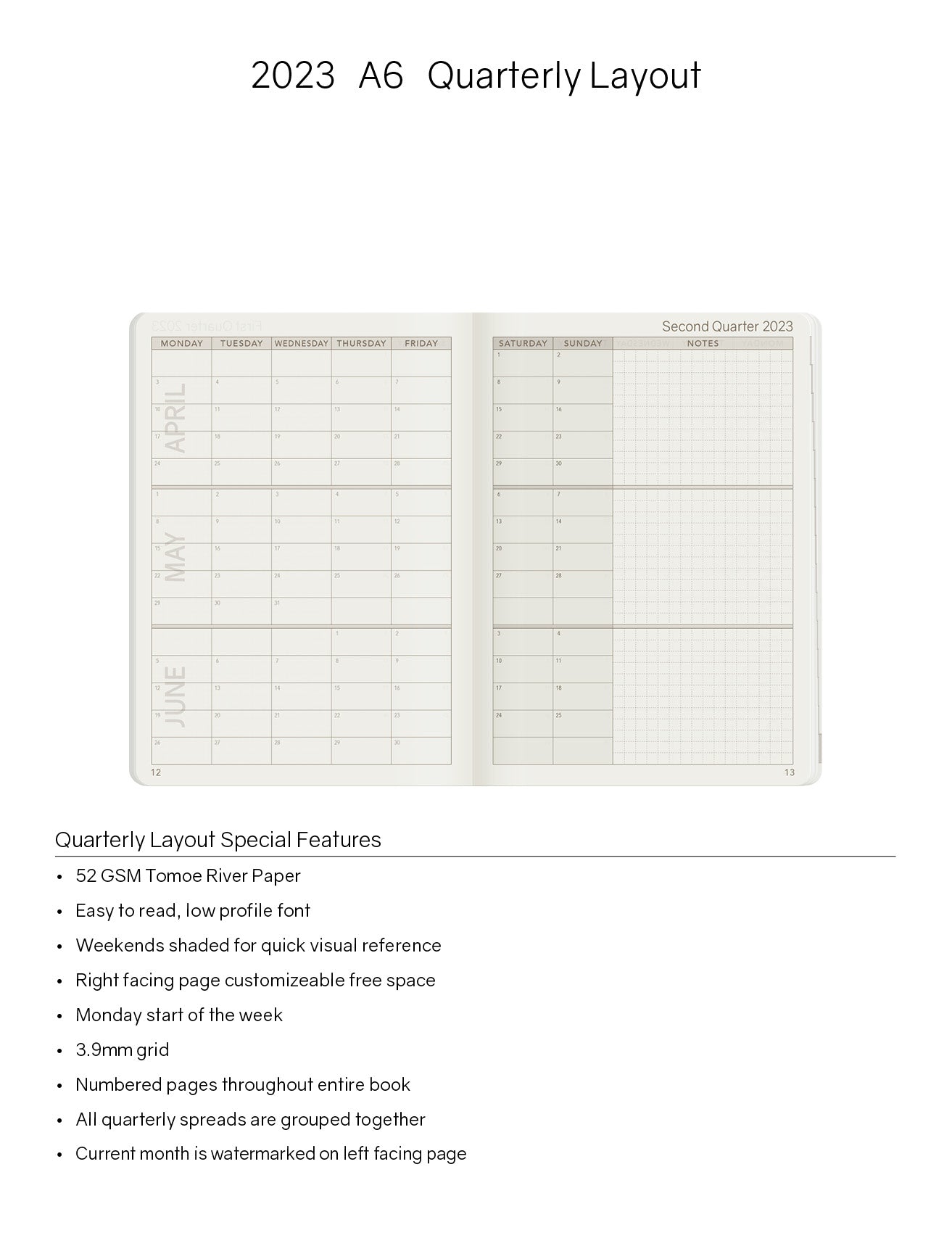 Sale | 2023 A6 Weekly Planner | 52gsm Tomoe River Paper | Core | Stacked Weekends
