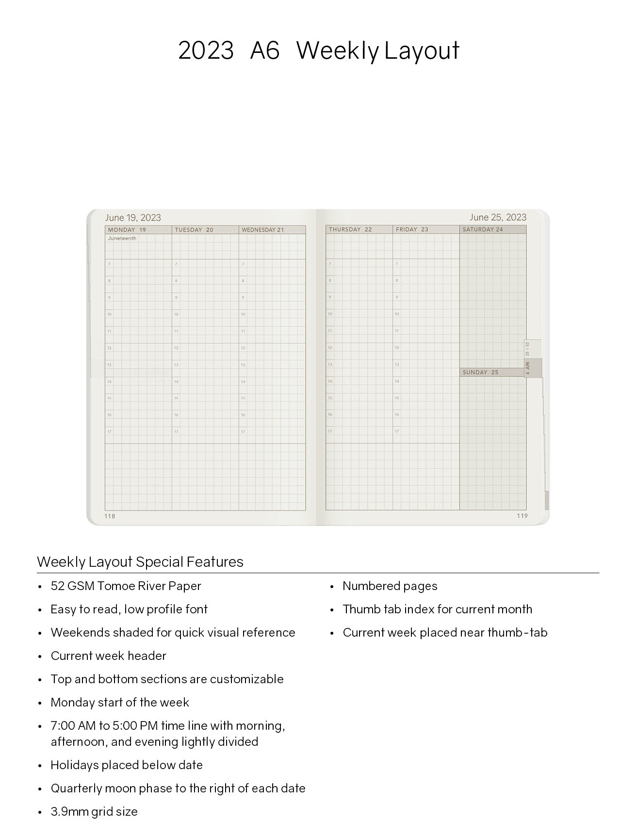 Sale | 2023 A6 Weekly Planner | 52gsm Tomoe River Paper | Core | Stacked Weekends
