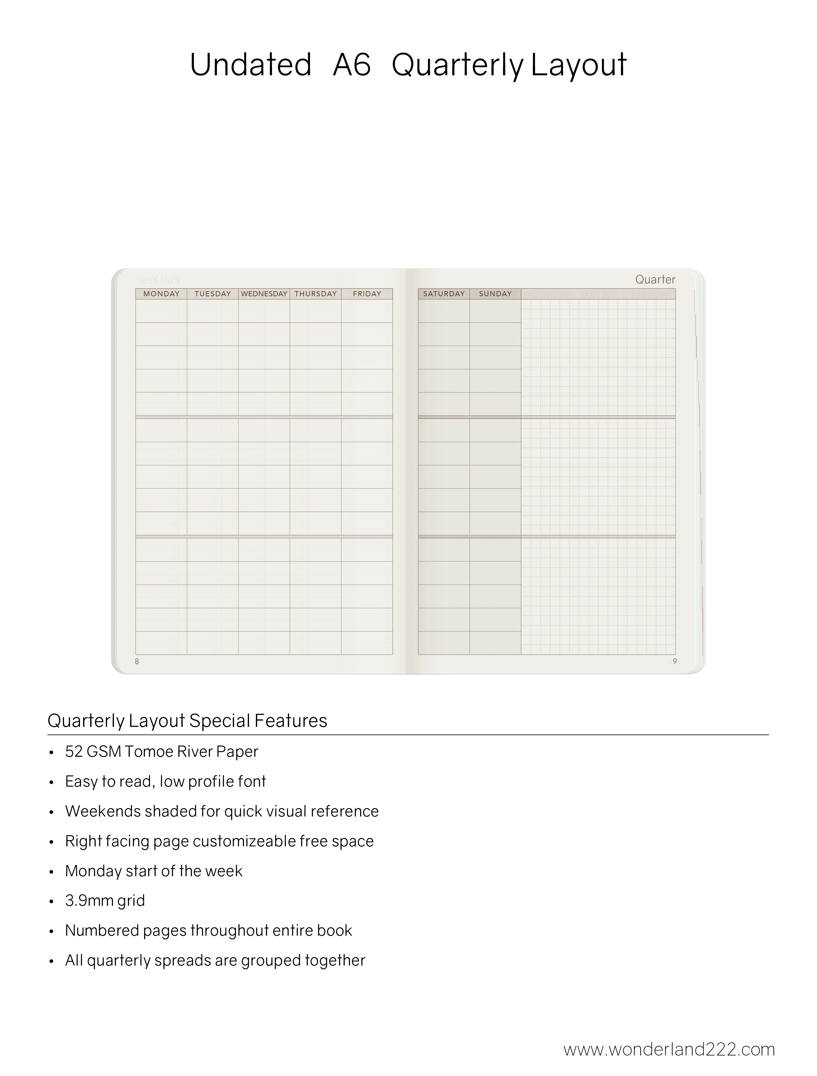 A6 Undated Weekly Planner v.1 | 2022 Edition | Core | Stacked Weekends