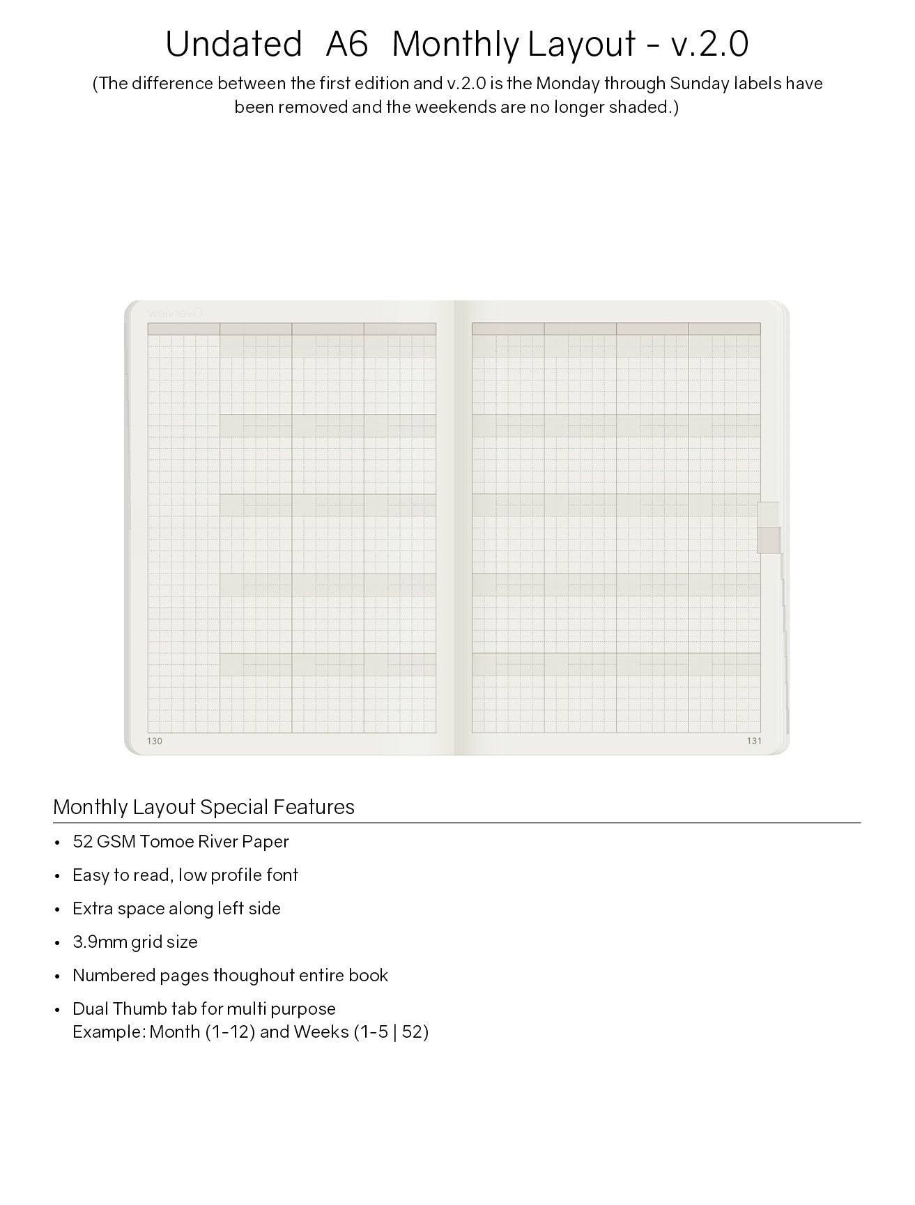A6 Undated Weekly Planner v.2 | 2023 Edition | Core | Stacked Weekends