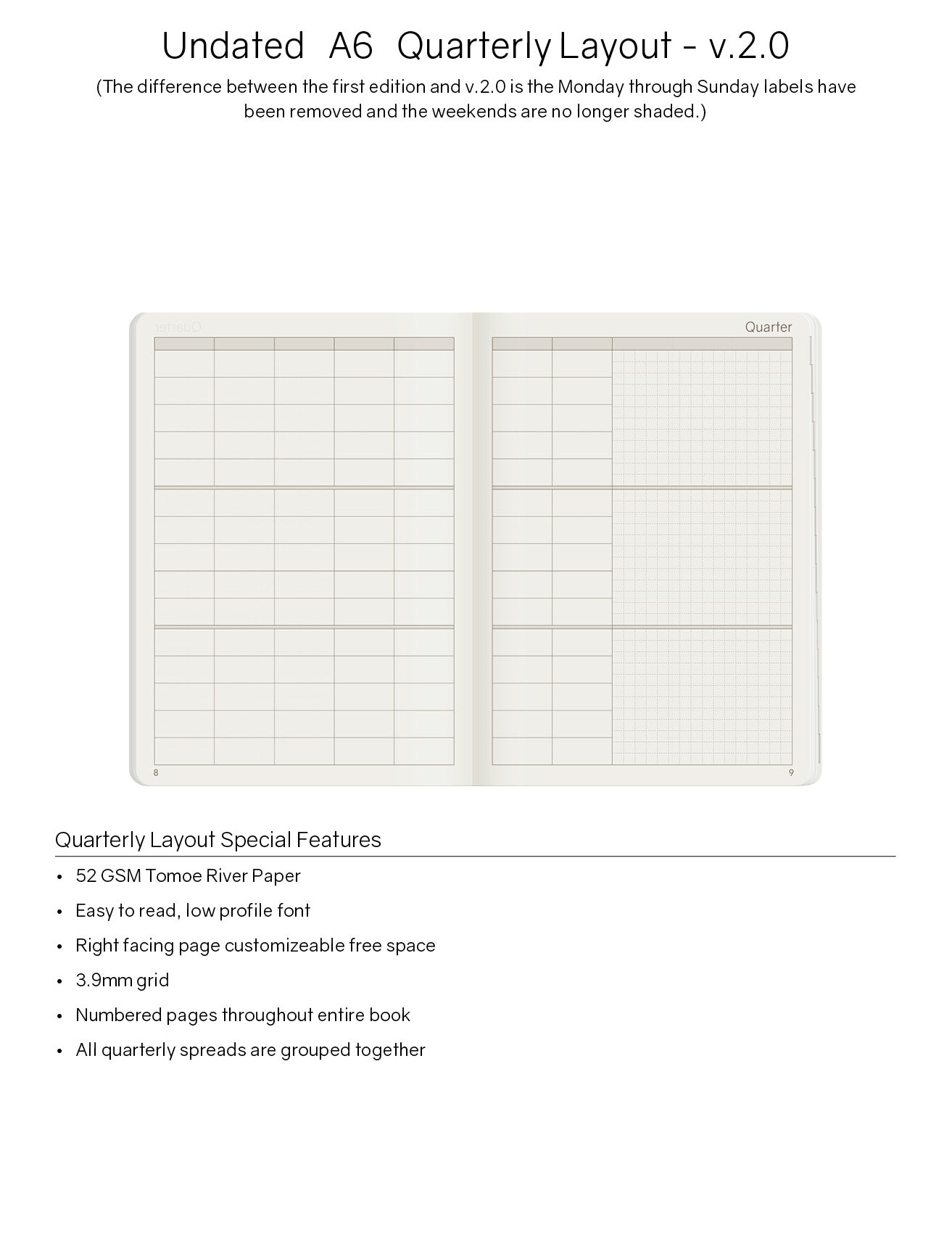 A6 Undated Weekly Planner v.2 | 2023 Edition | Core | Stacked Weekends
