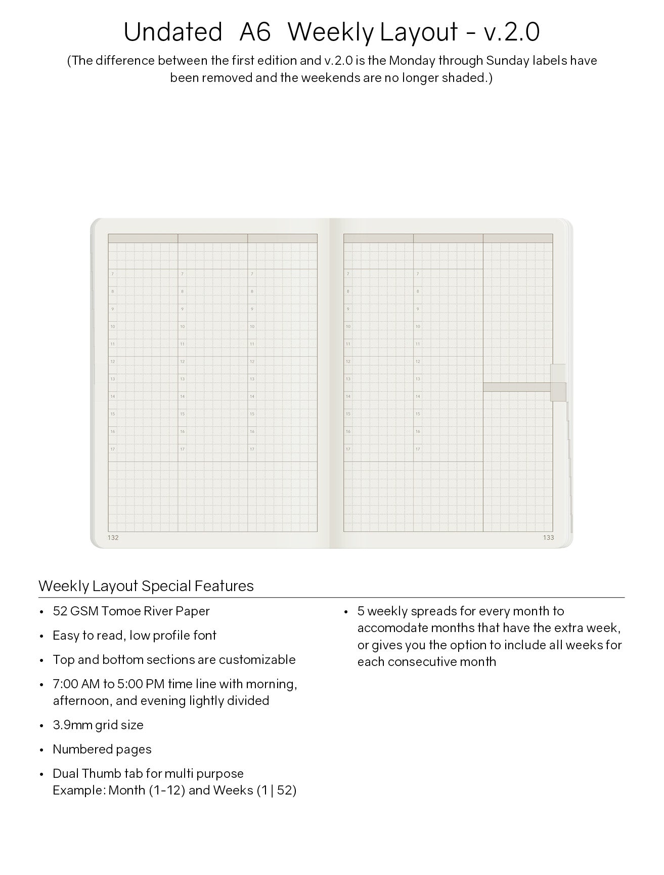 A6 Undated Weekly Planner v.2 | 2023 Edition | Core | Stacked Weekends