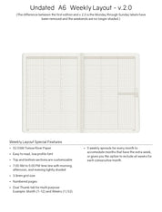 A6 Undated Weekly Planner v.2 | 2023 Edition | Core | Stacked Weekends