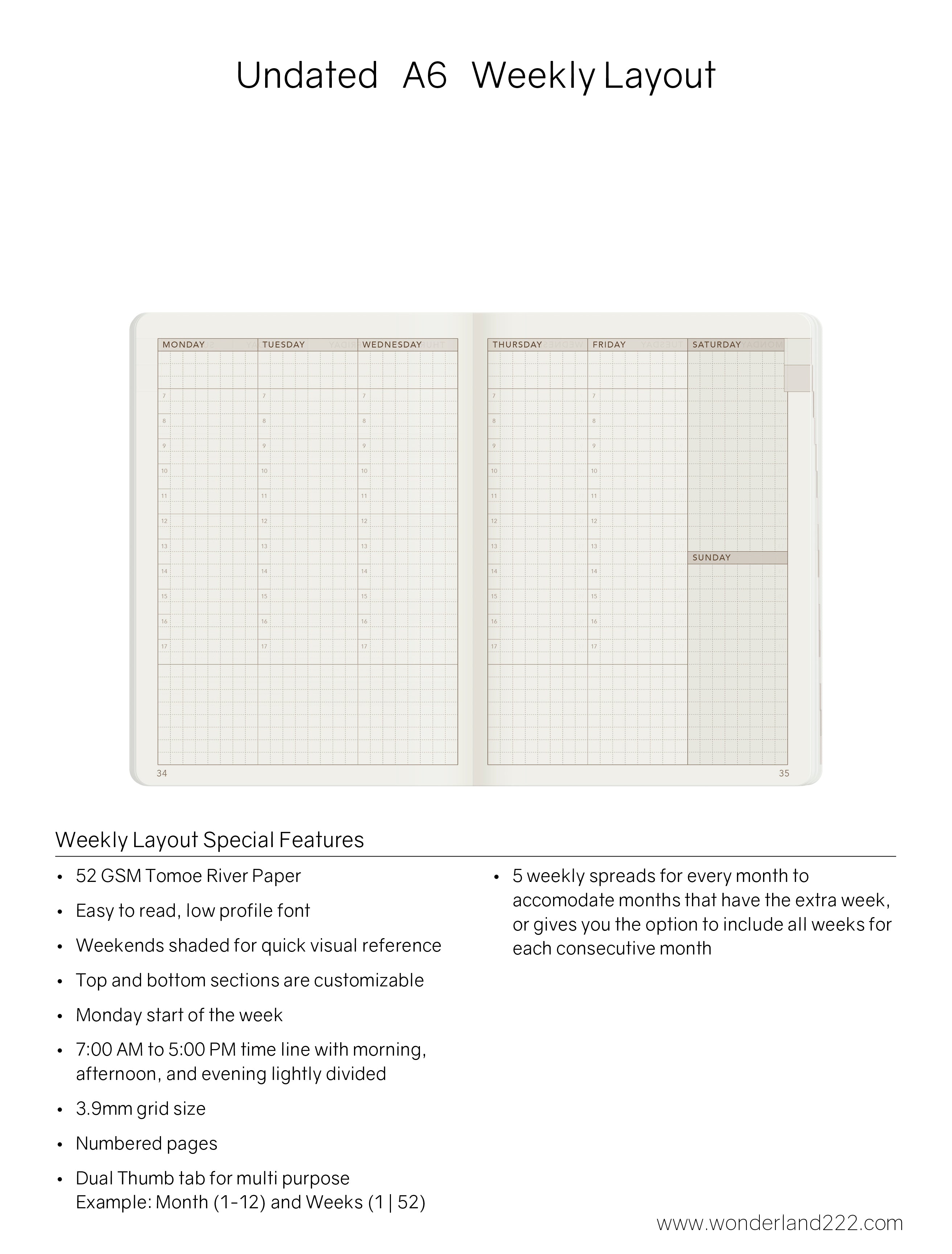 A6 Undated Weekly Planner v.1 | 2022 Edition | Core | Stacked Weekends