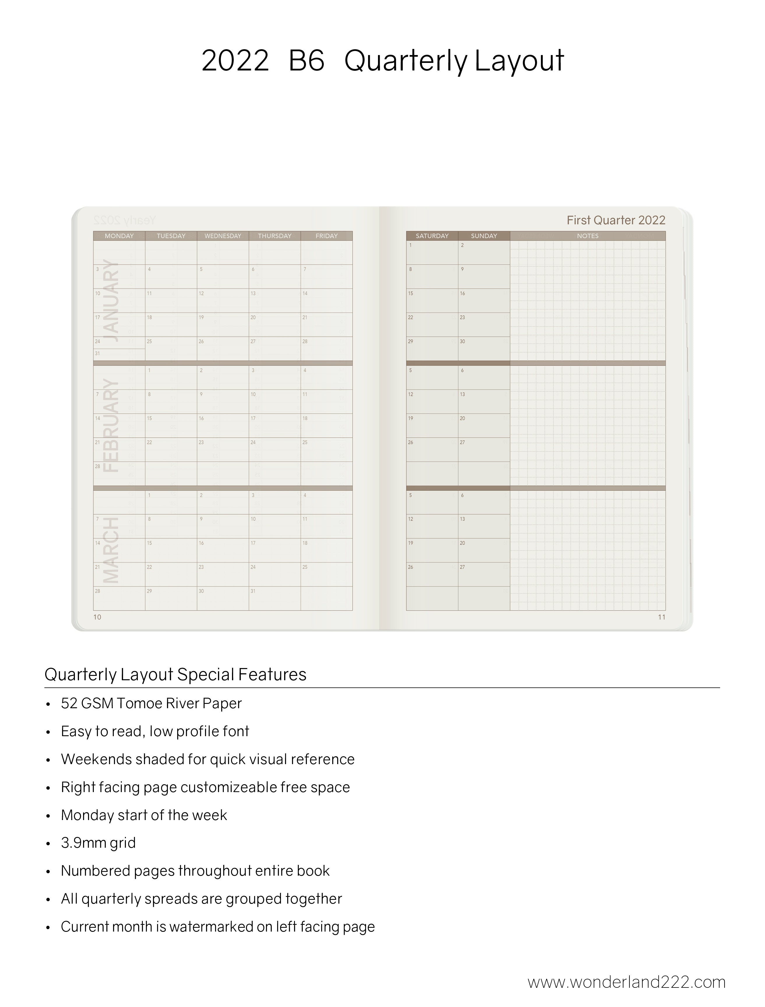 Sale | 2022 B6 Weekly Planner | 52gsm Tomoe River Paper | Core | Stacked