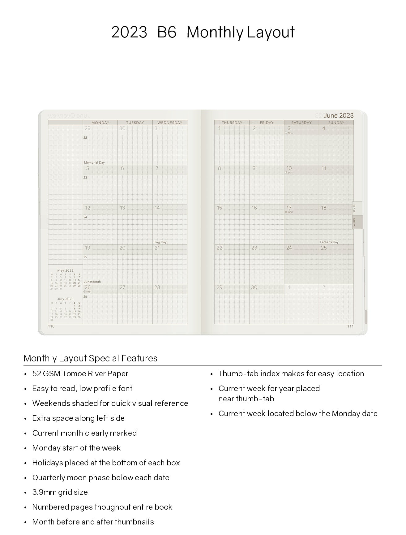 Sale | 2023 B6 Weekly Planner | 52gsm Tomoe River Paper | Core | Stacked Weekends