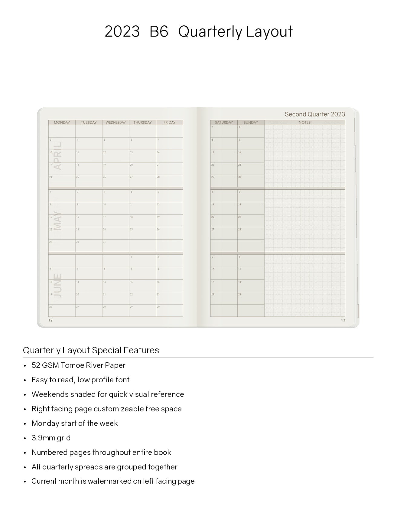 Sale | 2023 B6 Weekly Planner | 52gsm Tomoe River Paper | Core | Stacked Weekends