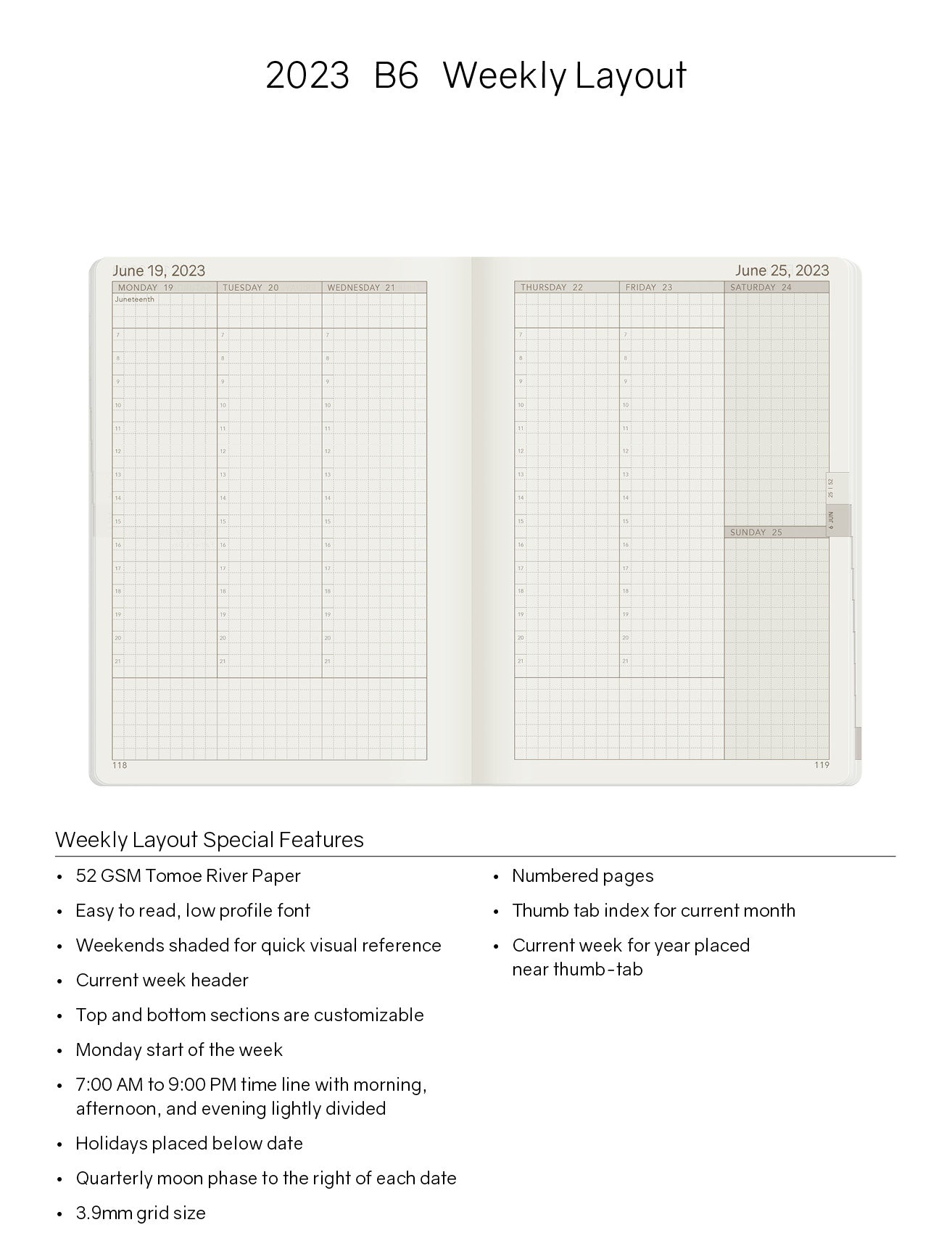 Sale | 2023 B6 Weekly Planner | 52gsm Tomoe River Paper | Core | Stacked Weekends