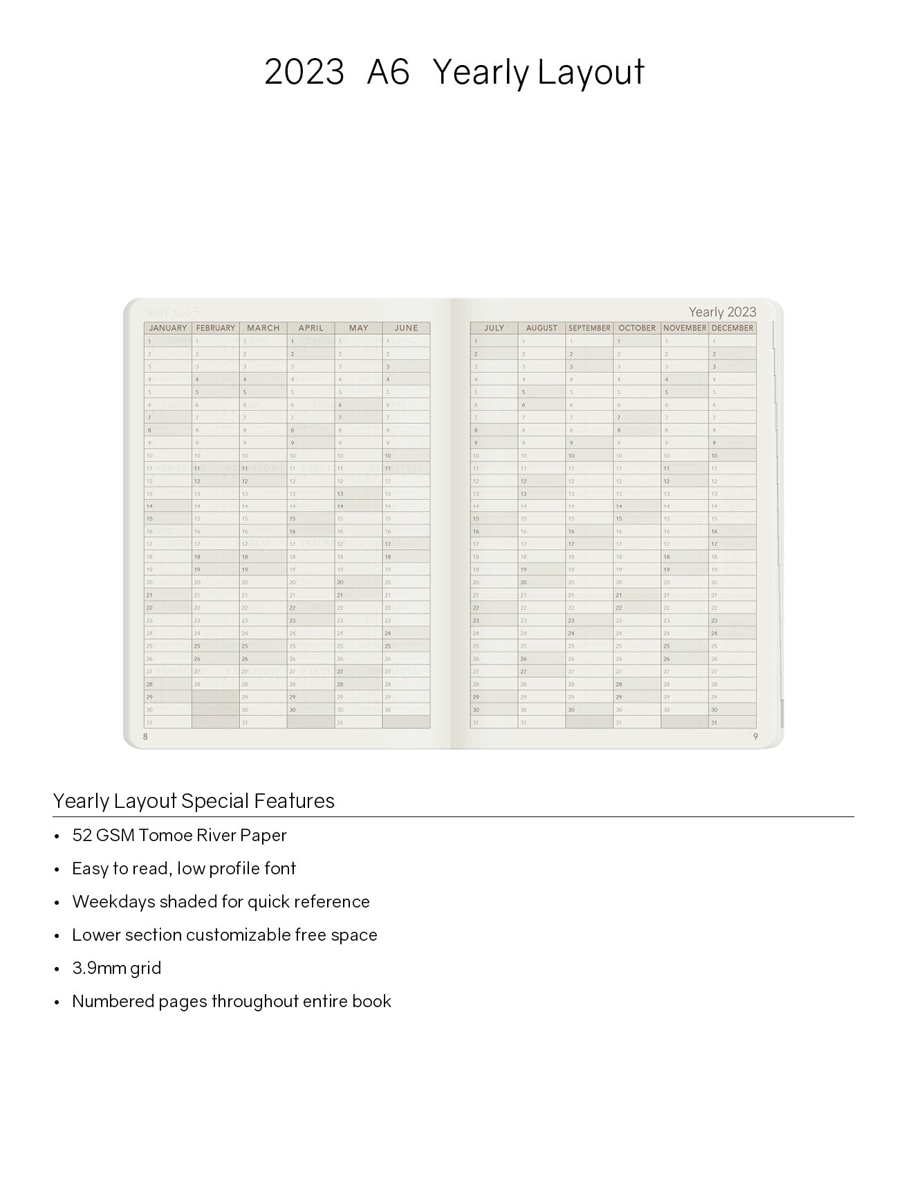 Sale | 2023 B6 Weekly Planner | 52gsm Tomoe River Paper | Core | Stacked Weekends