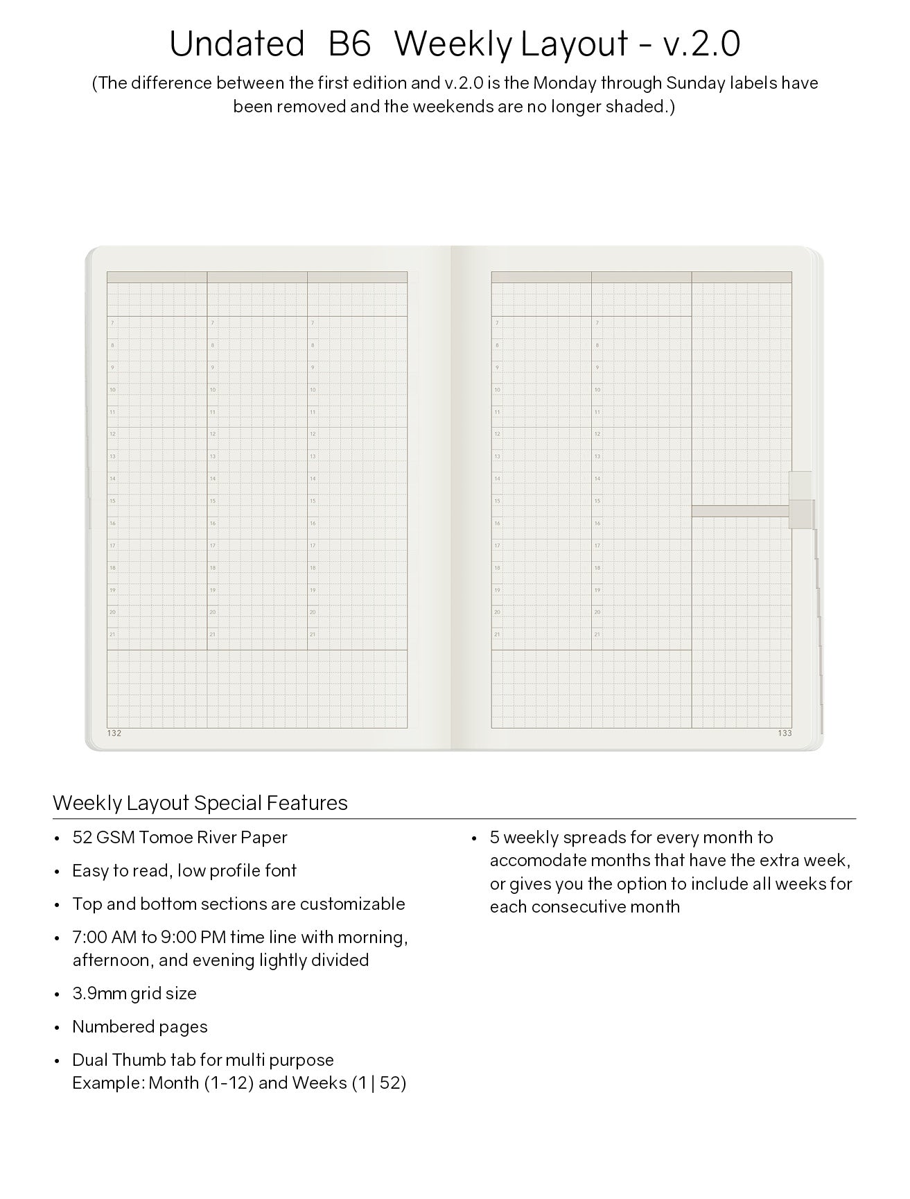 B6 Undated Weekly Planner v.2 | 2023 Edition | Core | Stacked Weekends