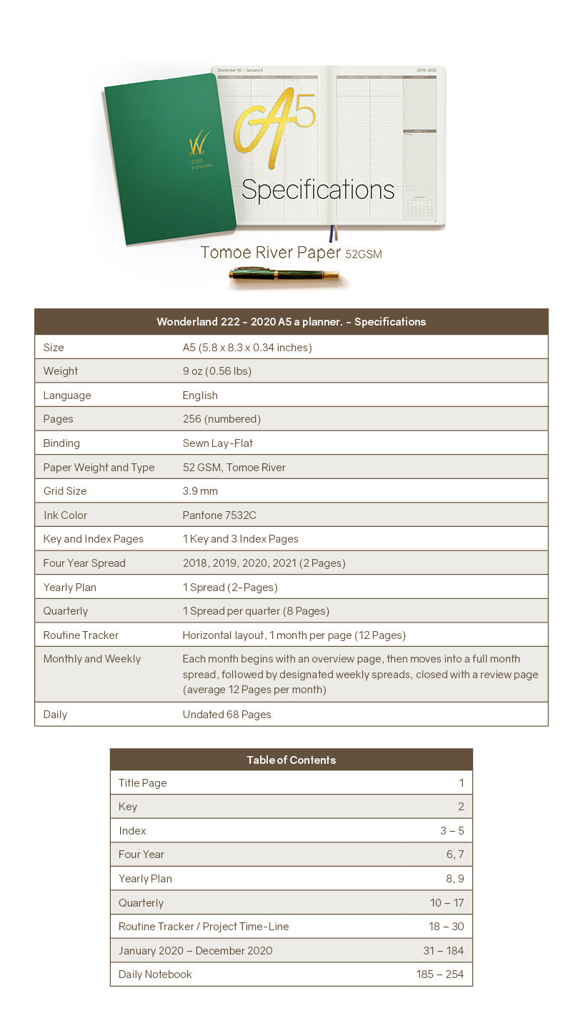 Sale | 2020 A5 Weekly Planner - 52gsm Legacy Tomoe River Paper