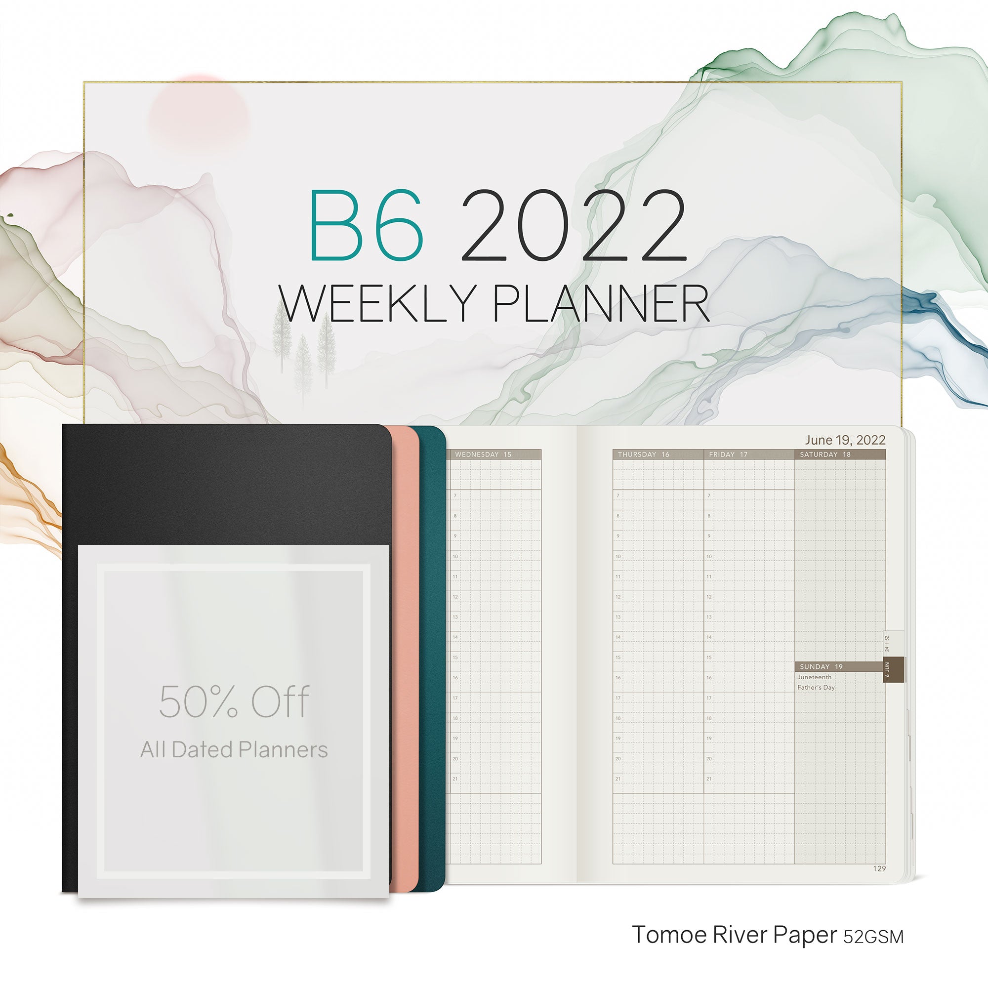 Sale | 2022 B6 Weekly Planner | 52gsm Tomoe River Paper | Core | Stacked