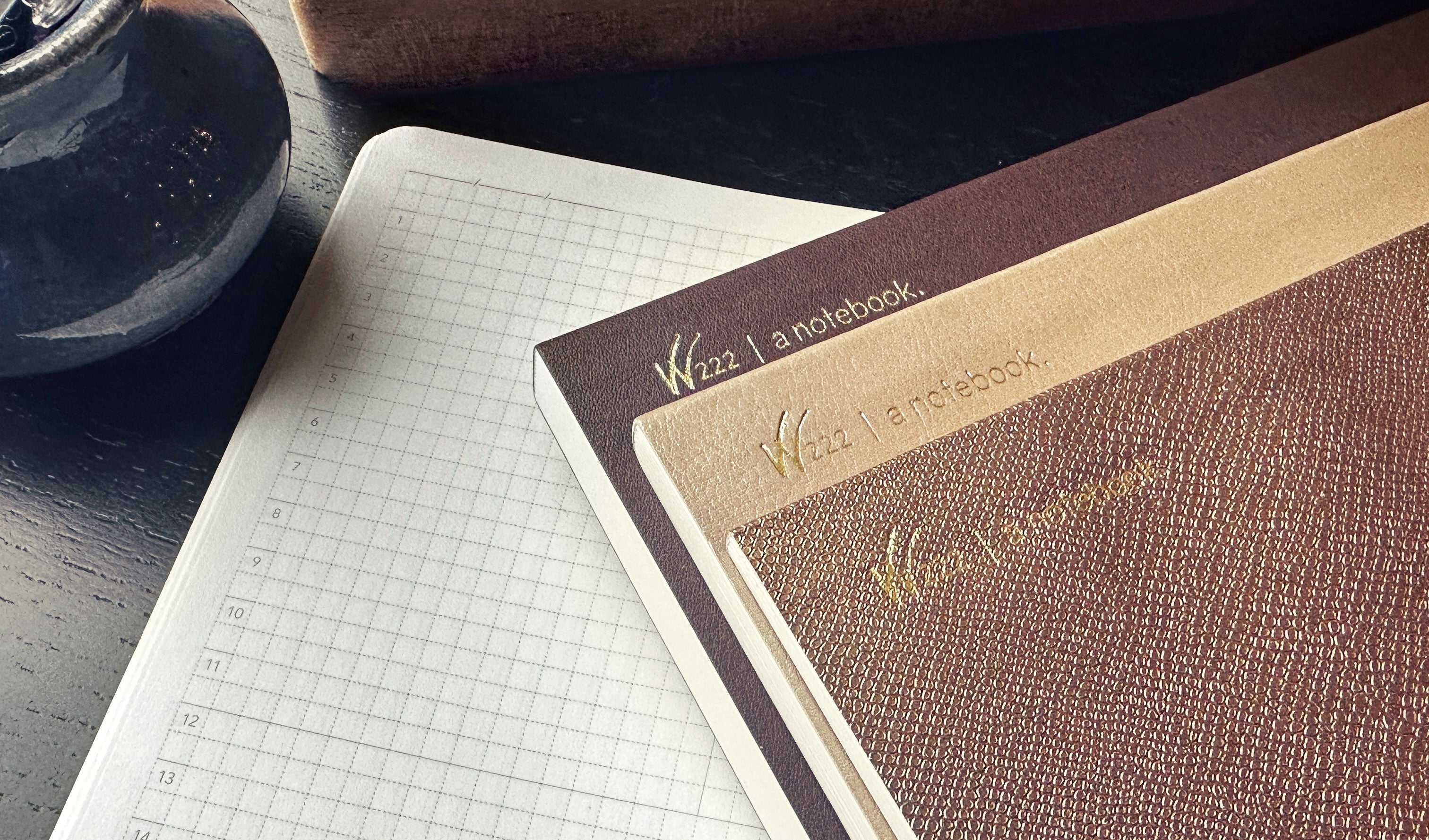 wonderland 222 tomoe river paper notebooks in bronze, gold shimmer and chocolate brown