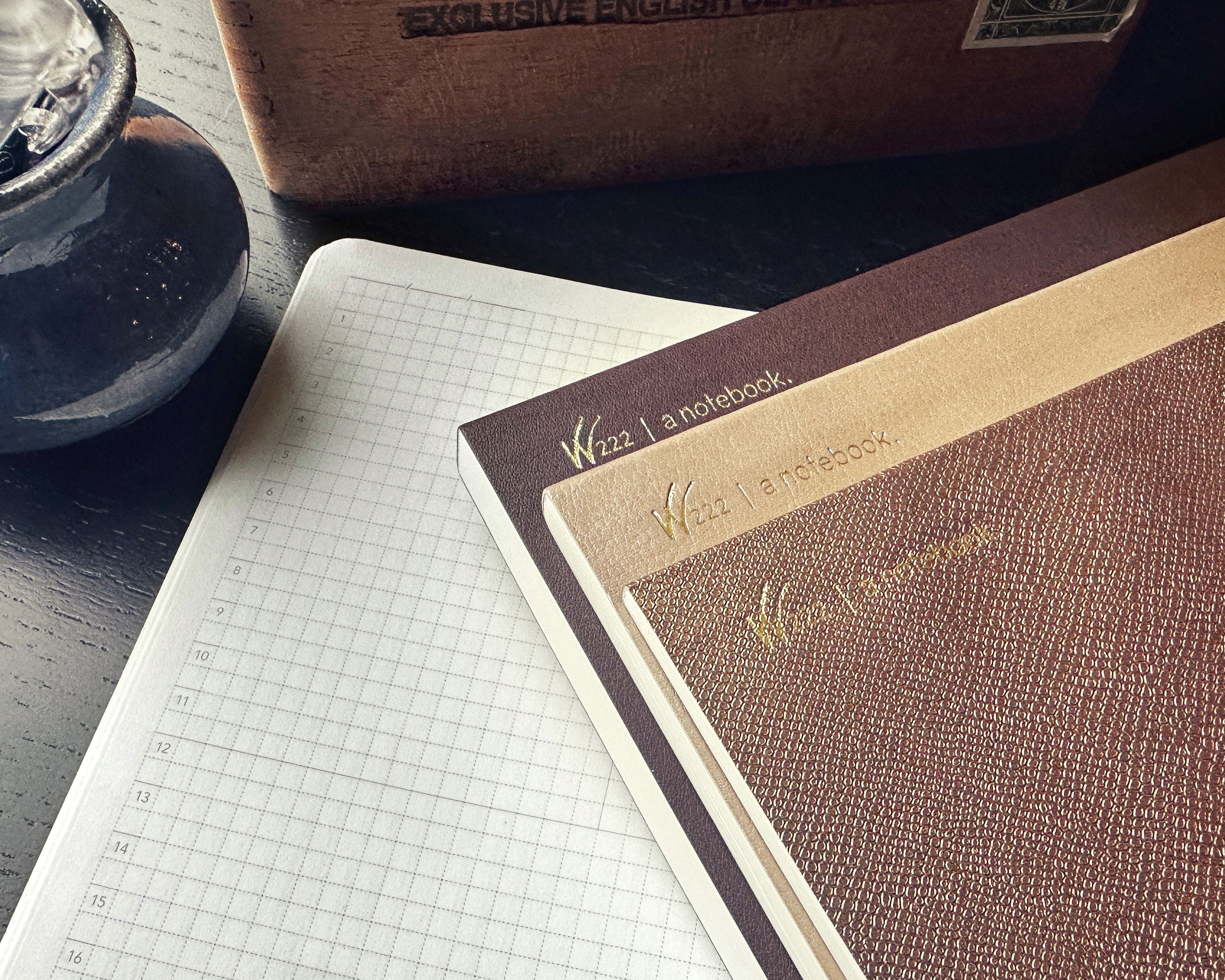 wonderland 222 tomoe river paper notebooks in bronze, gold shimmer and chocolate brown