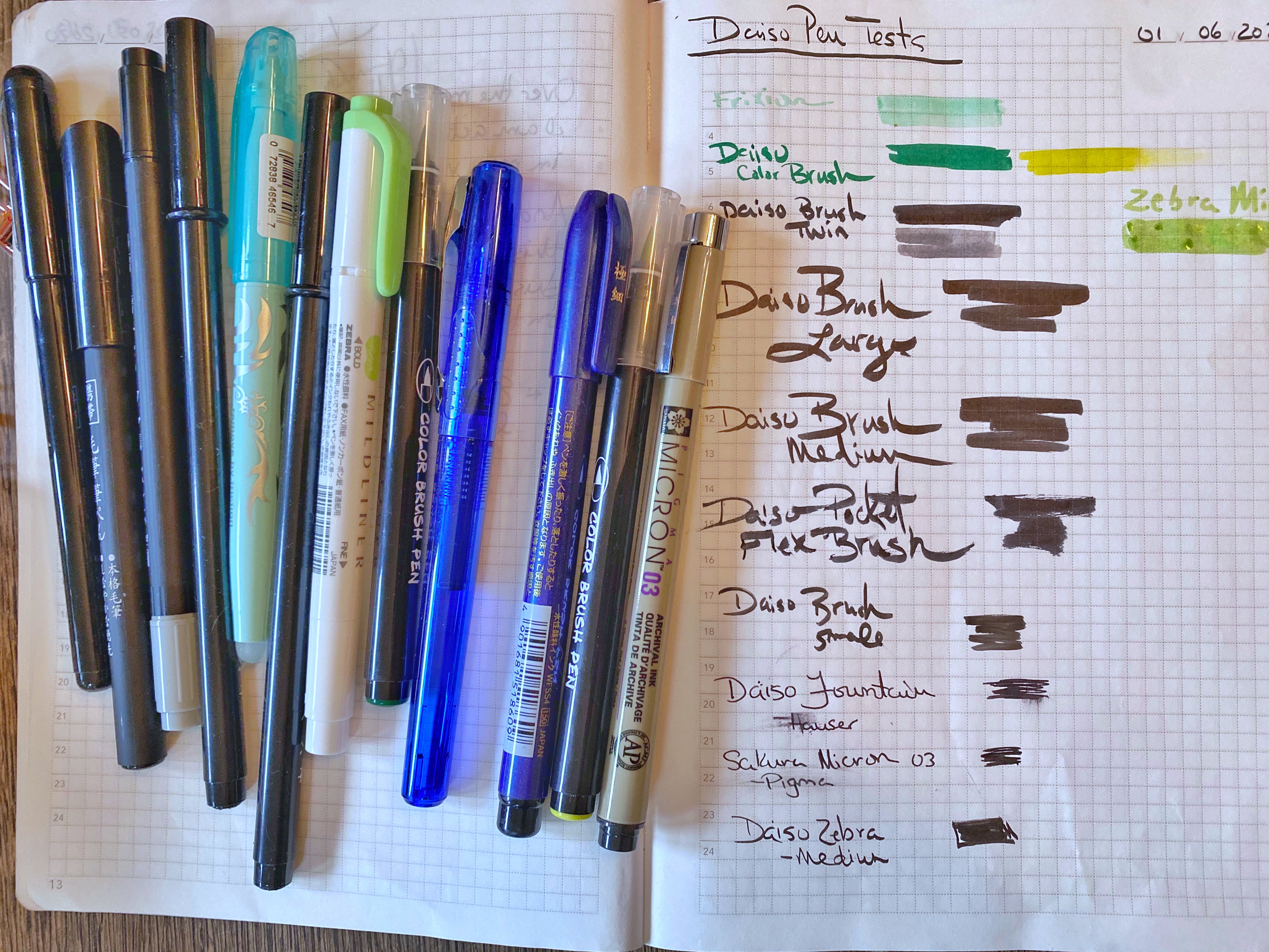 Daiso Pen Test on Tomoe River Paper Notebook