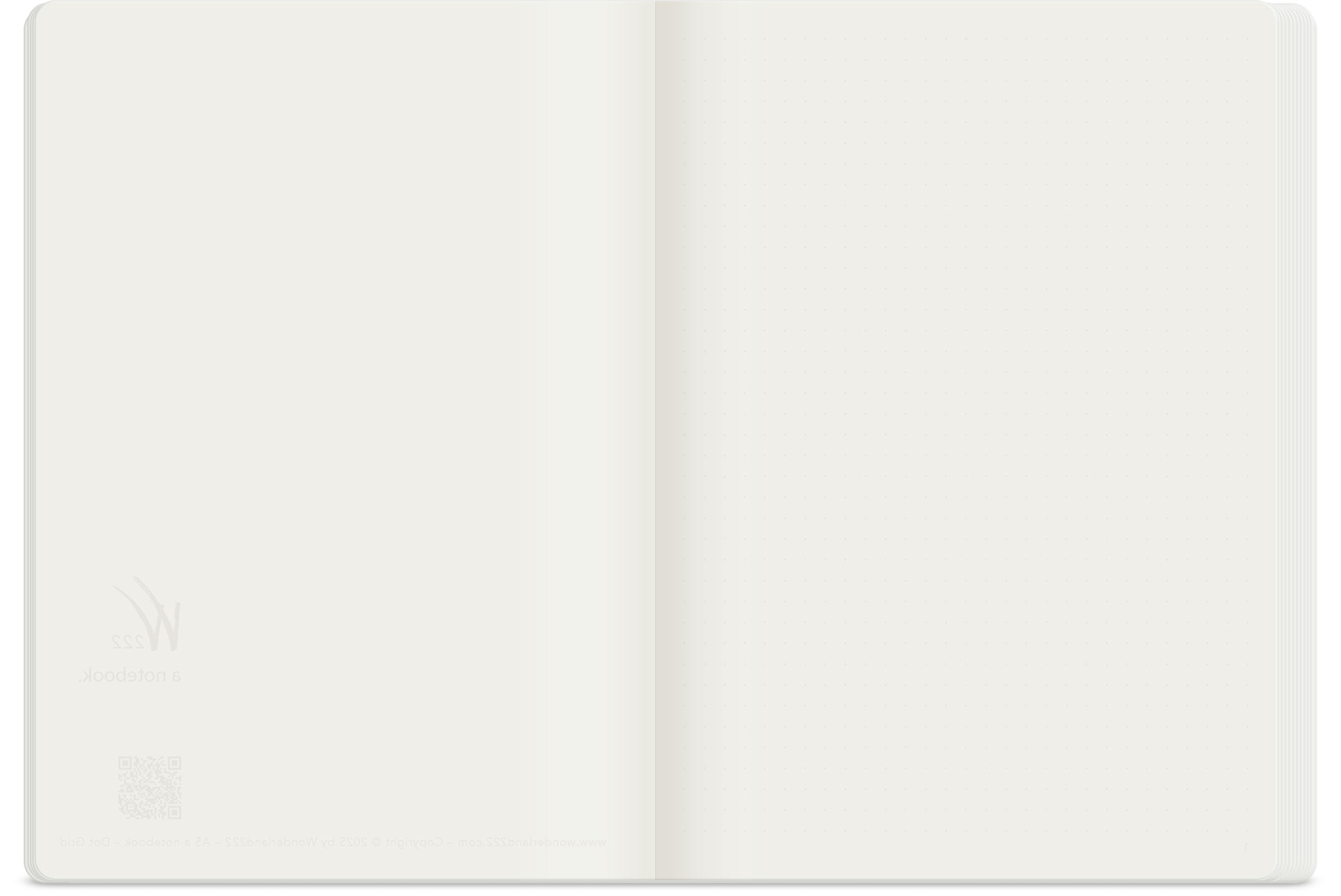 Wonderland 222 A5 dot or grid notebook open to a blank page.