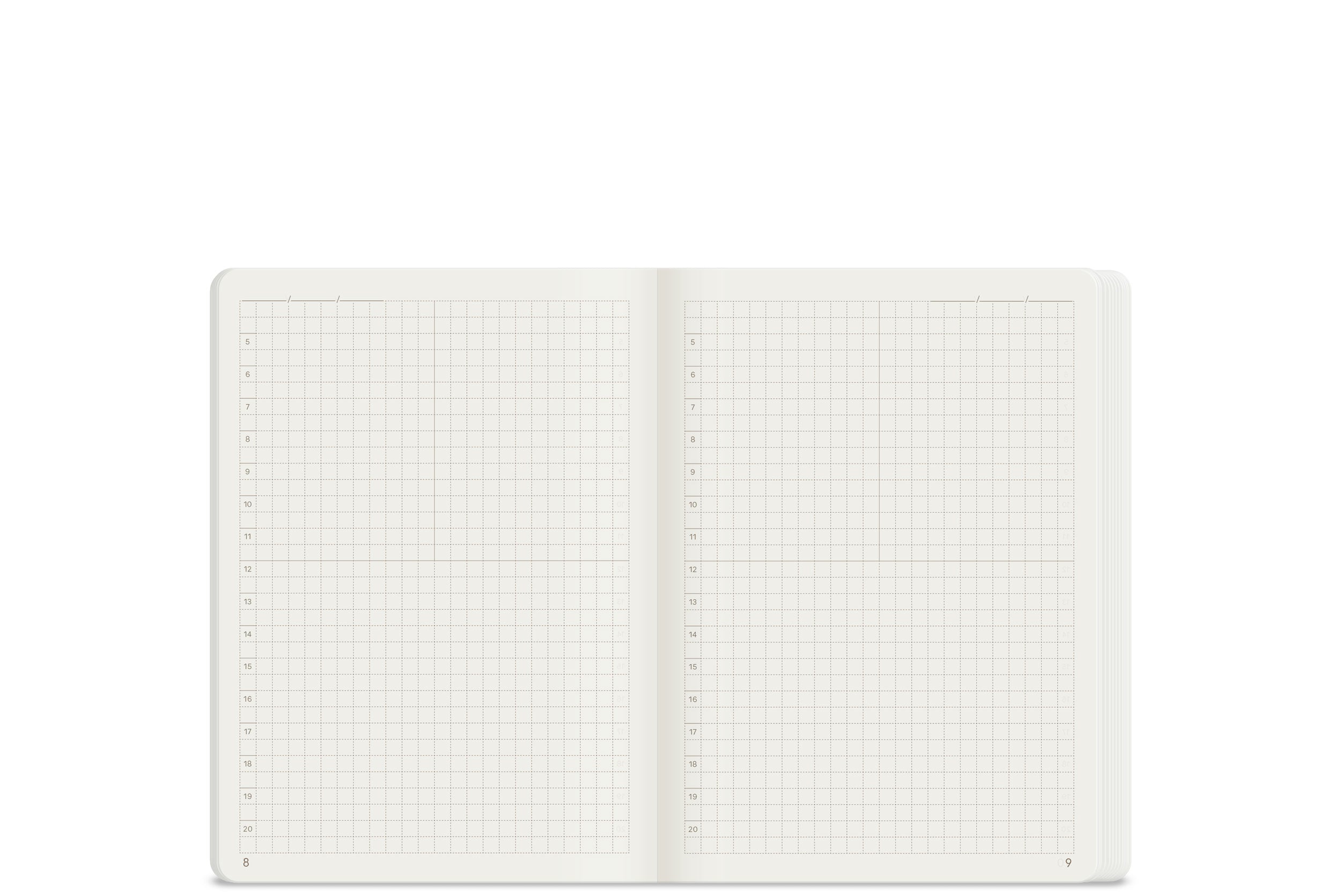 Wonderland 222 A5 grid notebook open to a blank grid page using ultra thin ultra light weight fountain pen friendly paper