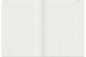 Wonderland 222 A5 grid notebook Key and Index spread with white paper and minimalist dot grid, ideal for indexing and planning systems.