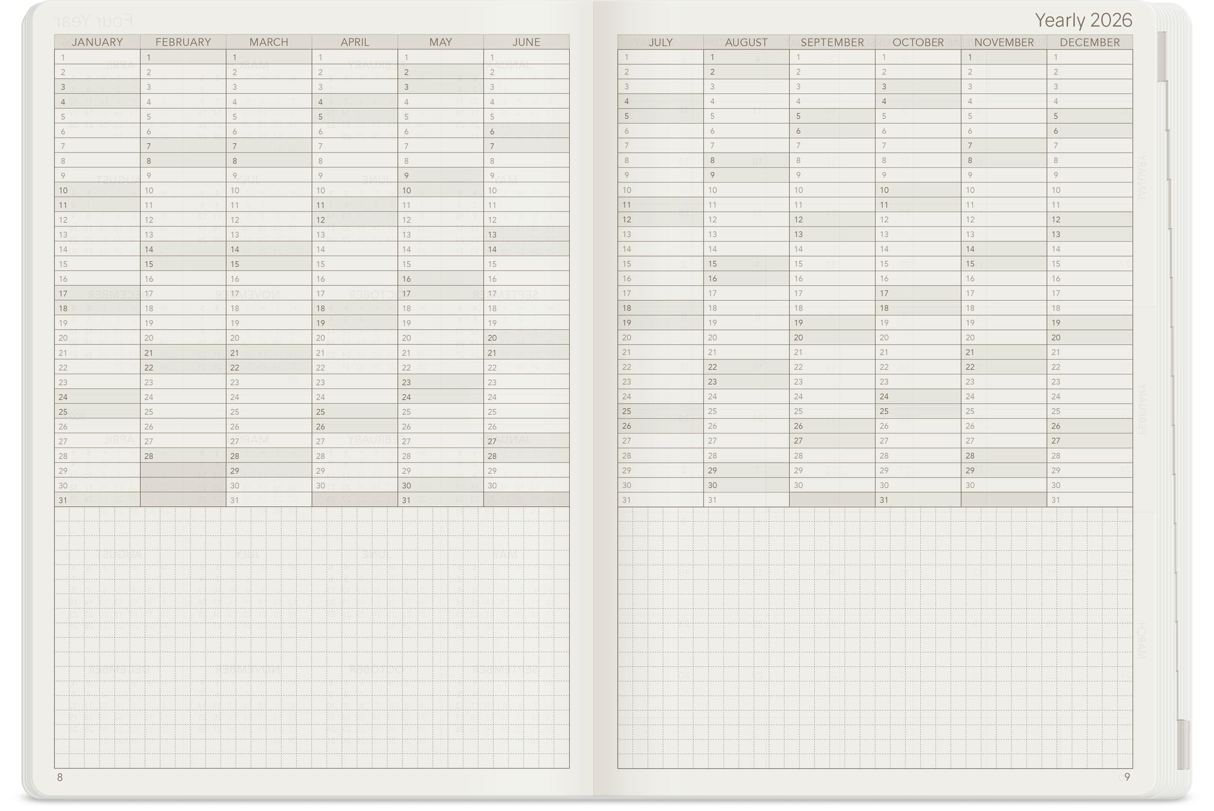 Wonderland 222 A5 yearly layout featuring wonderland 222 ultra thin, ultra light weight fountain pen friendly paper