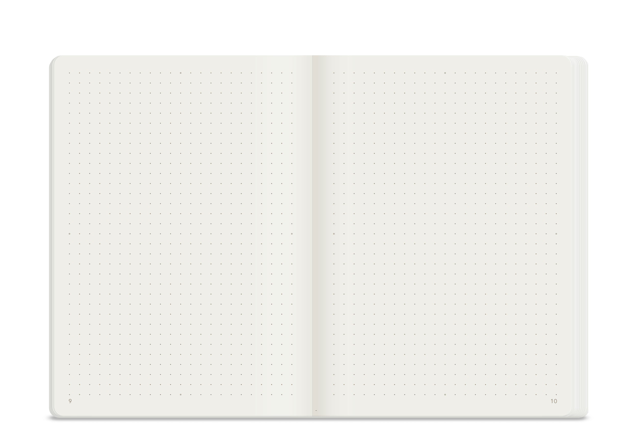 Wonderland 222 B6 notebook interior spread with dot grid layout on white paper, minimalist design for journaling, planning, and notes