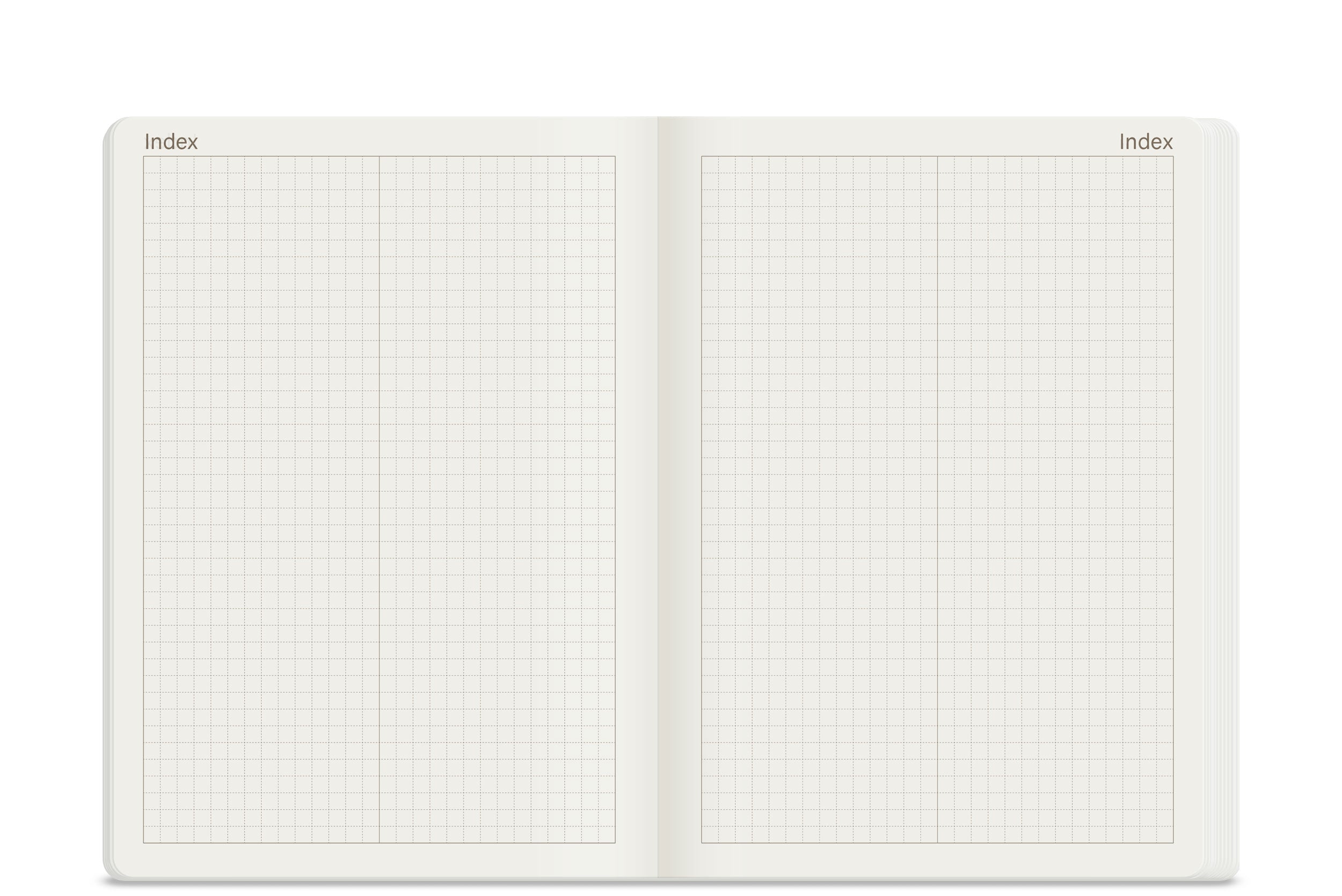 Wonderland 222 B6 notebook key and index pages featuring a fine grid system on warm white, ultra thin, fountain pen friendly paper