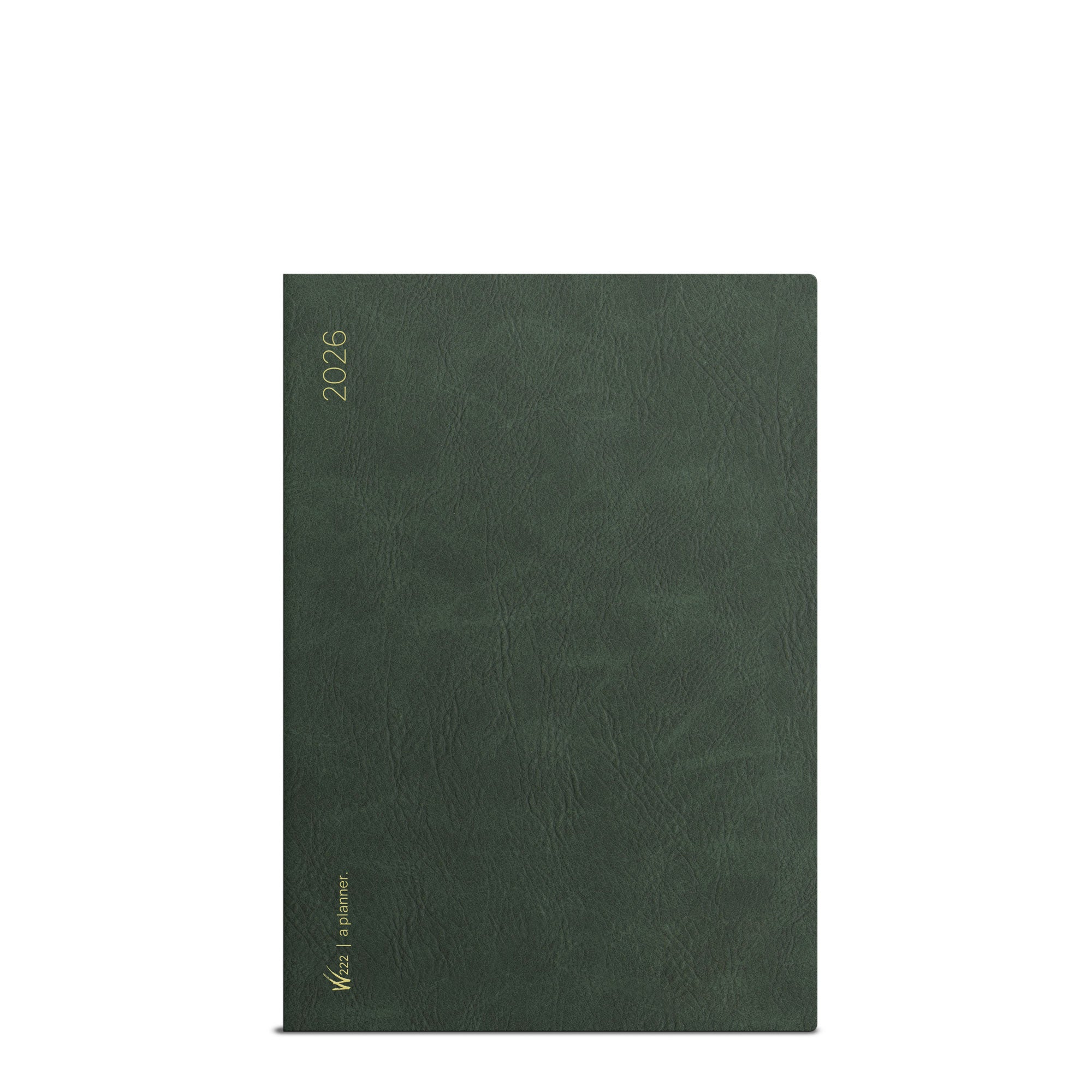 Wonderland 222 2026 B6 planner in North Slope green with gold foil year on textured minimalist cover.