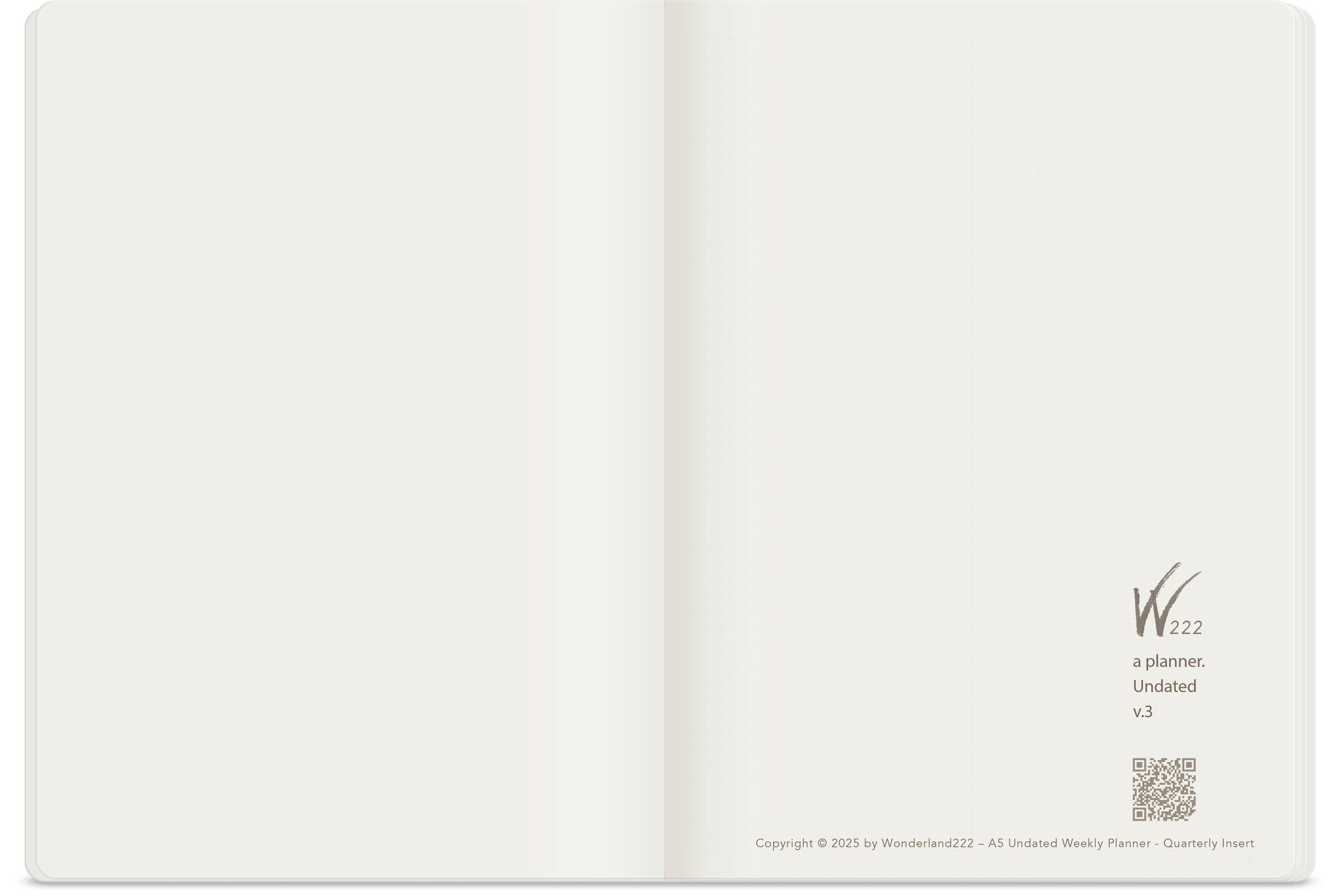 Wonderland 222 ultra thin, fountain pen friendly quarterly insert booklet. Open booklet showing cover page