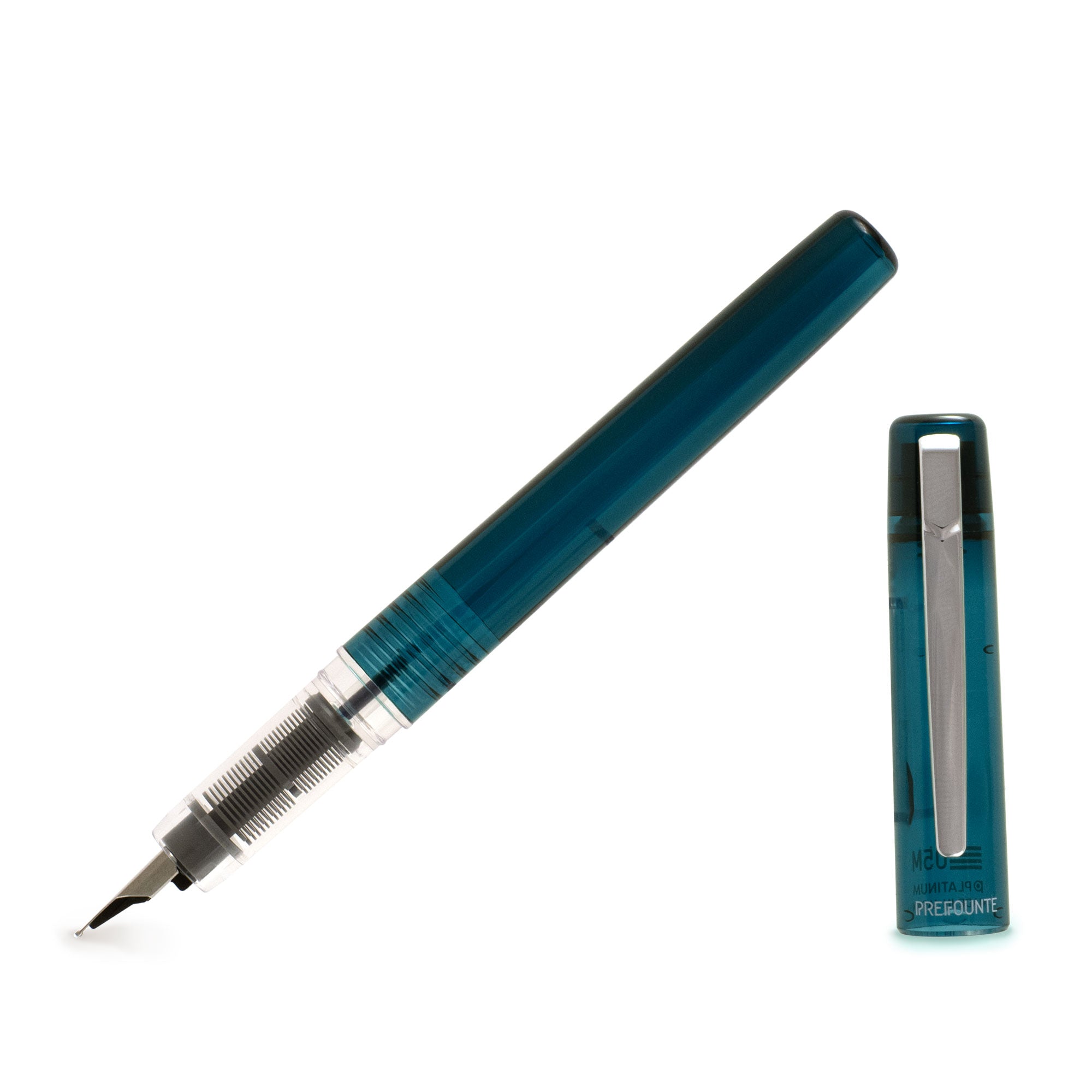 Stylo Plume Platinum Prefounte Night Sea - Corps Bleu Transparent, Pointe Moyenne, Mécanisme Slip & Seal