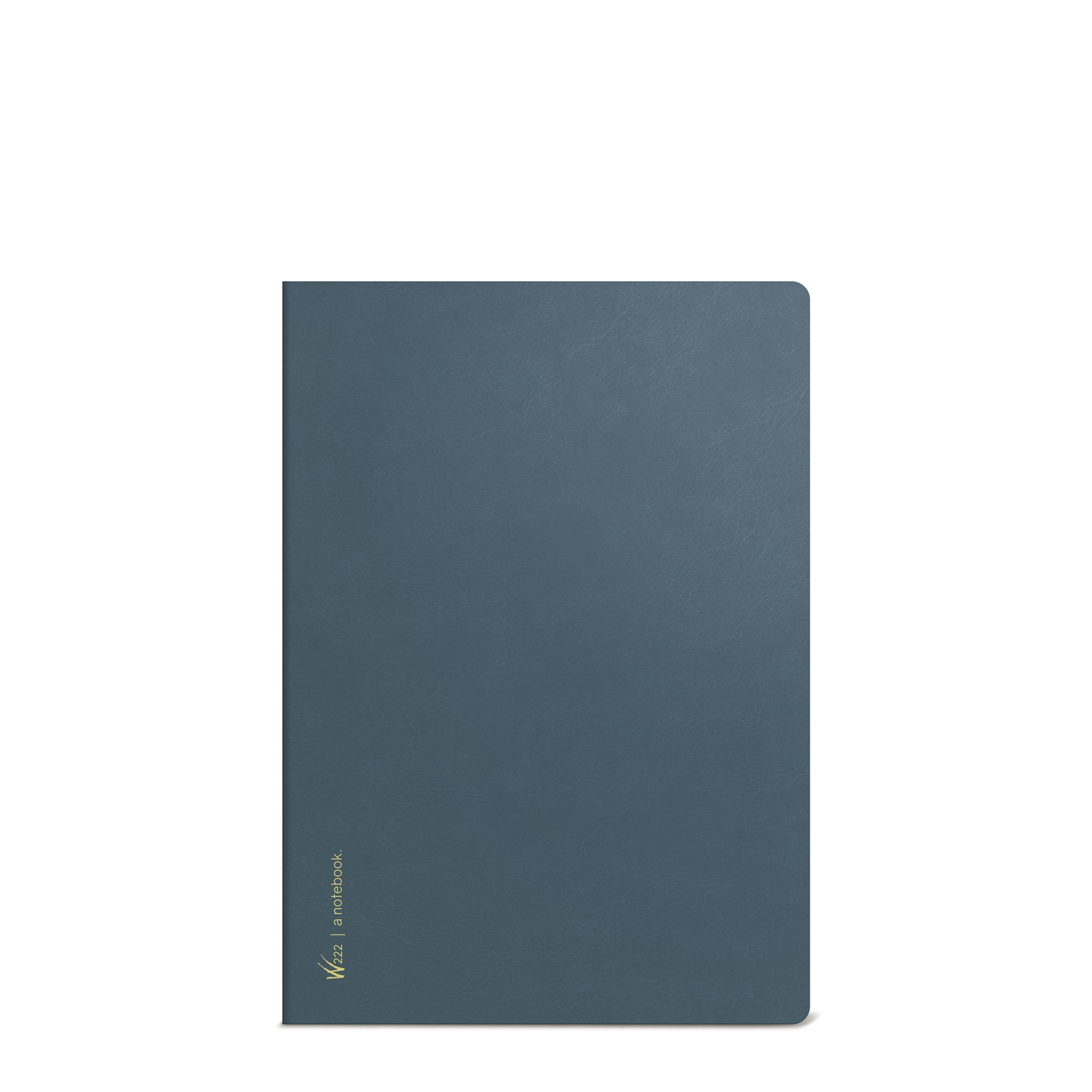 Wonderland 222 B6 notebook in Salish sea with a gold brand detailing and grid tomoe river paper