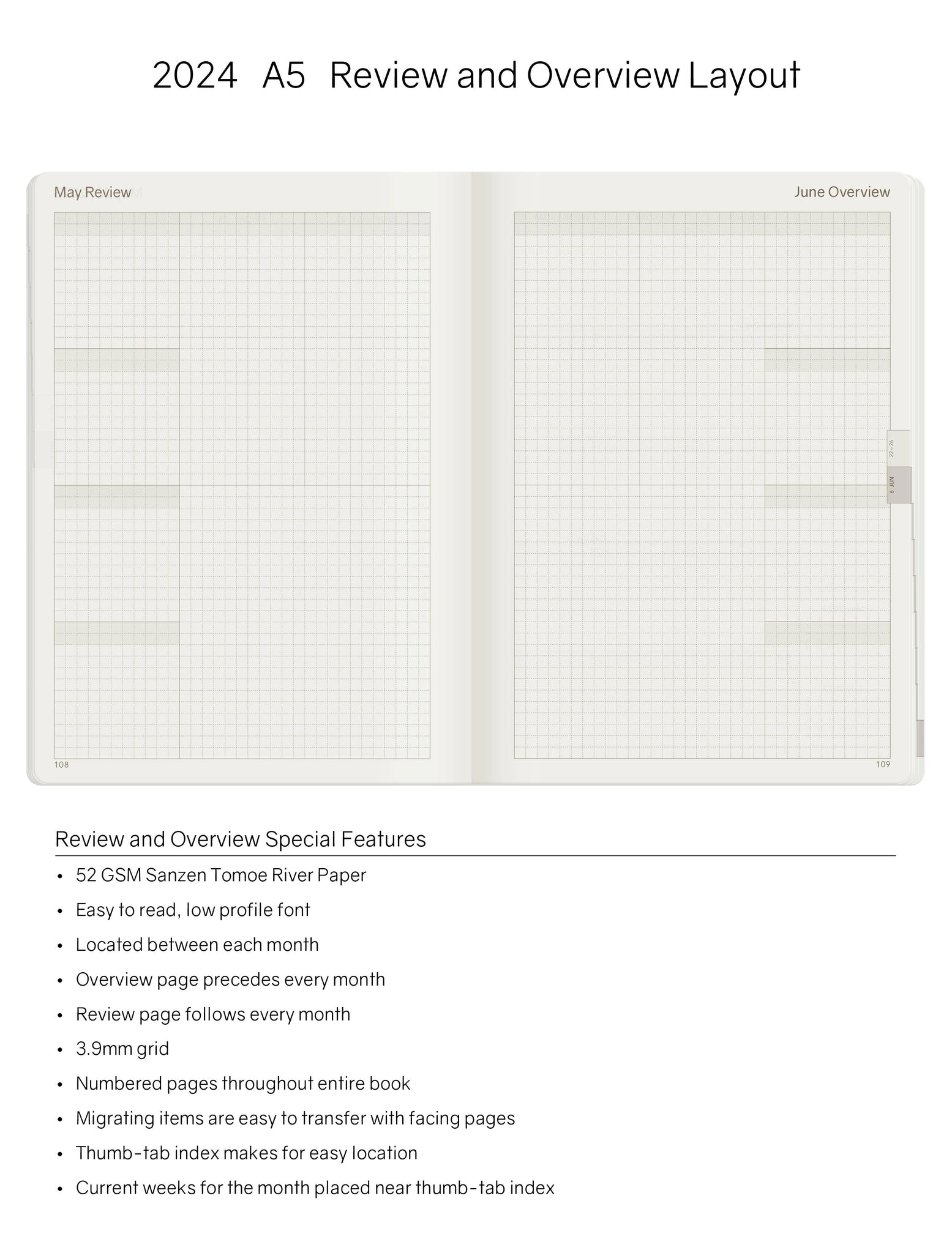 IMPERFECT | 2024 A5 Weekly Planner - 52gsm Tomoe River Paper (Stacked Weekends)