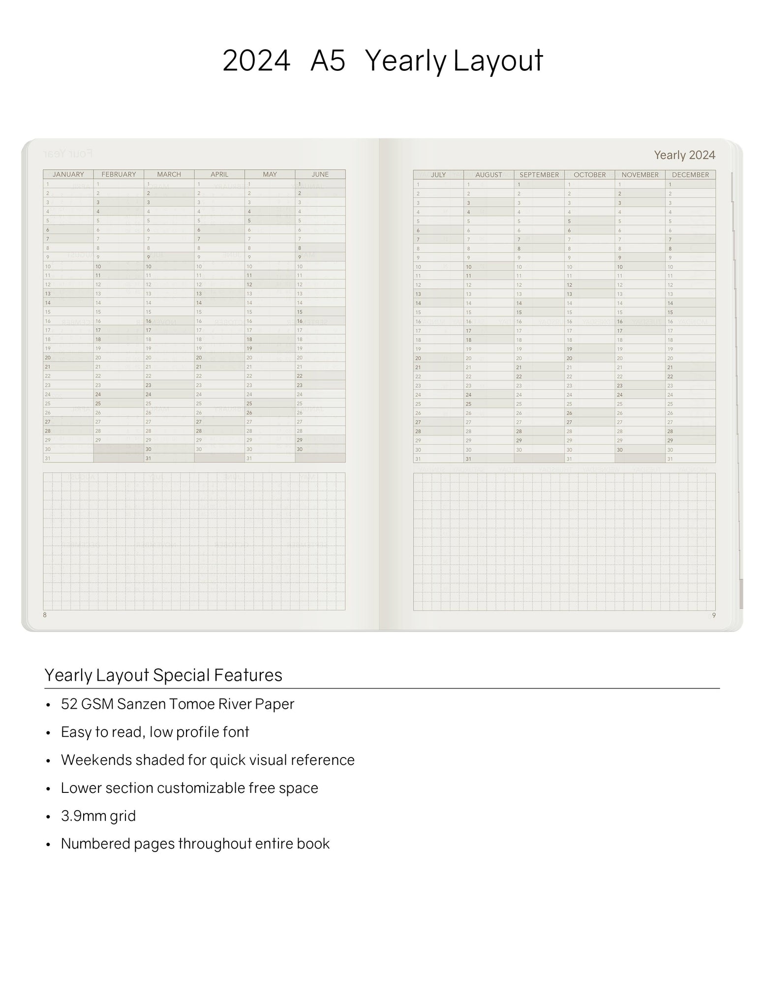 IMPERFECT | 2024 A5 Weekly Planner - 52gsm Tomoe River Paper (Unstacked Weekends)