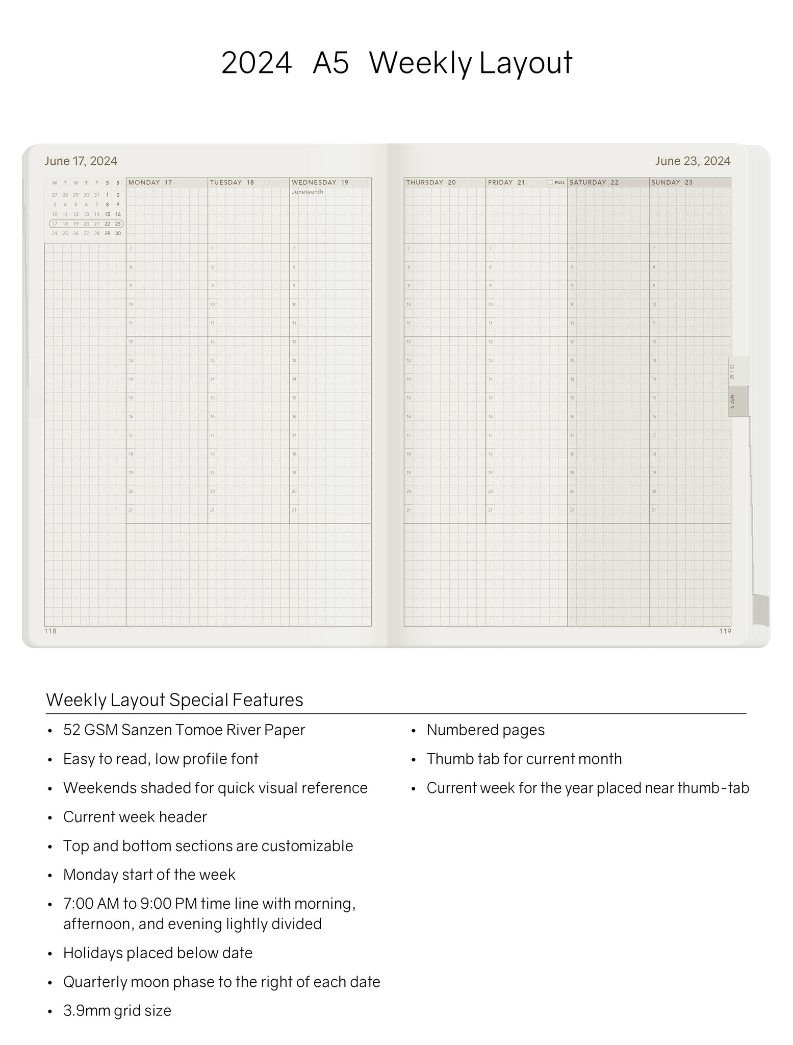 PRE-ORDER 2024 A5 Weekly Planner - 52gsm Tomoe River Paper (All in One Unstacked)