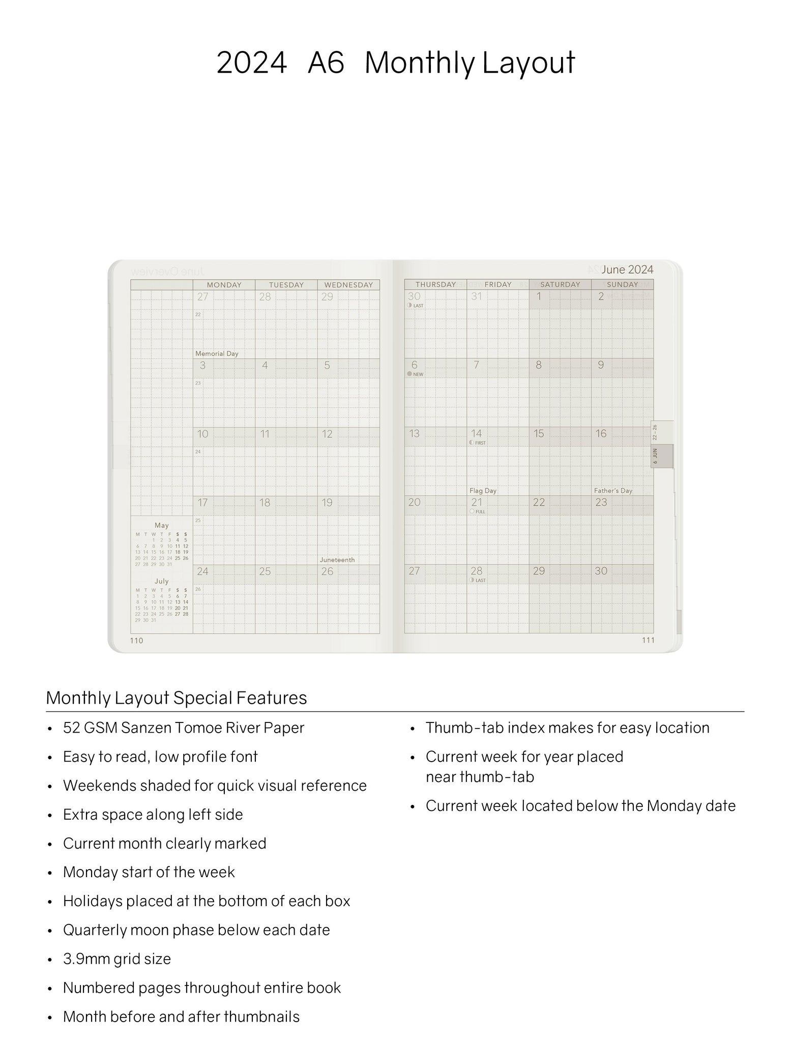 A6 Wide Weekly Planner Refill