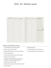 2024 A6 Weekly Planner - 52gsm Tomoe River Paper (Stacked Weekends)
