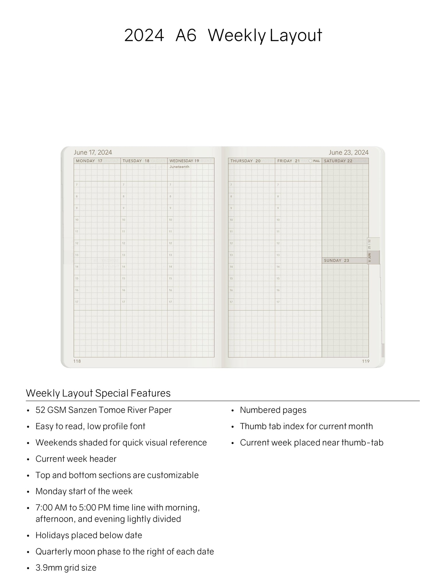 IMPERFECT | 2024 A6 Weekly Planner - 52gsm Tomoe River Paper (Stacked Weekends)